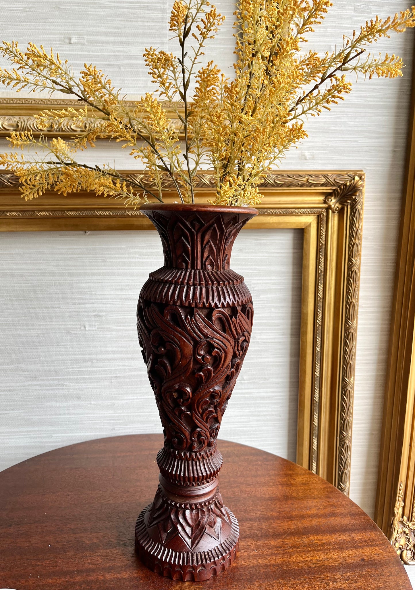 Vintage Hand Carved Wood Vase