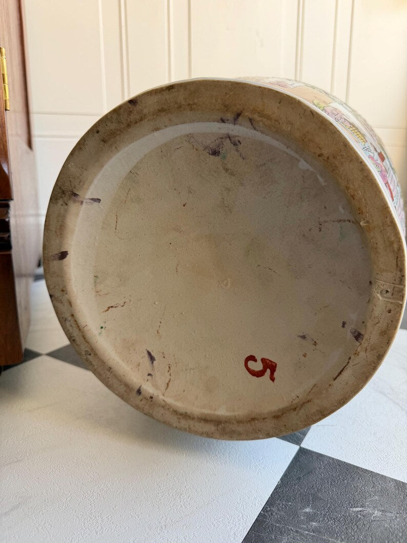 Grand Chinese Famille Rose Canton Floor Vase | 24" Hand Painted Porcelain with Gilt Foo Dog Handles