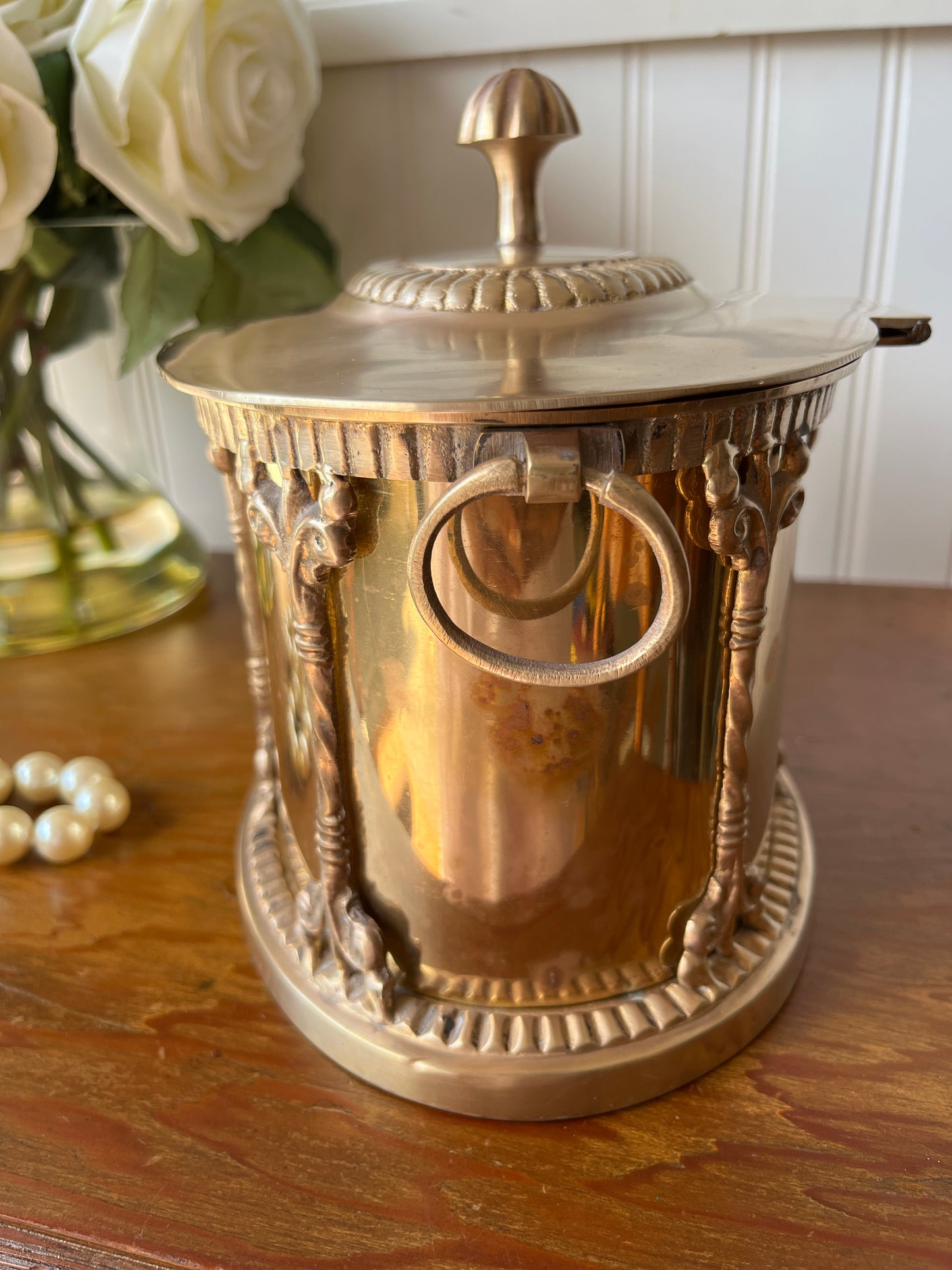 Vintage Neoclassical Style Brass Lidded Box | Jewelry Box, Biscuit Tin, Storage, Tea Caddy