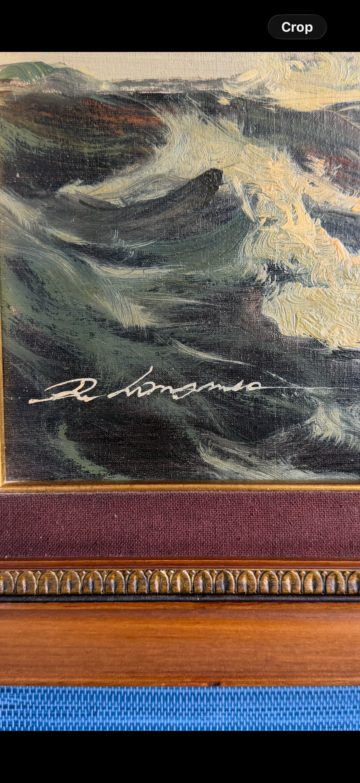 Large Vintage Original Oil Painting – Warships on a Stormy Sea, Signed & Framed Age of Sail Maritime Seascape on Canvas