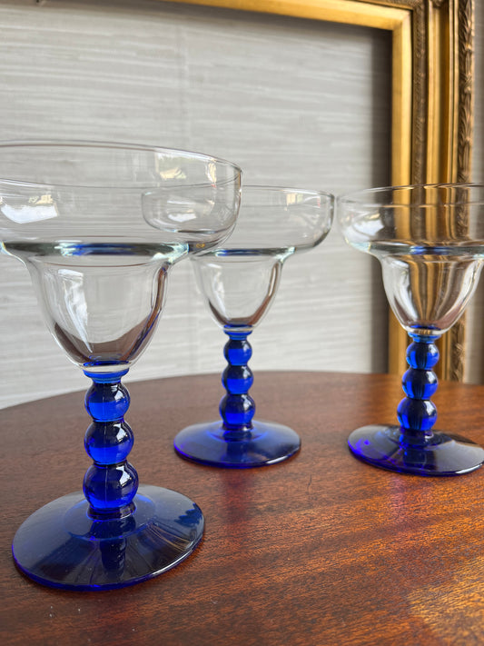 Vintage Libbey teardrop Cobalt Champagne Flutes Set of 4 