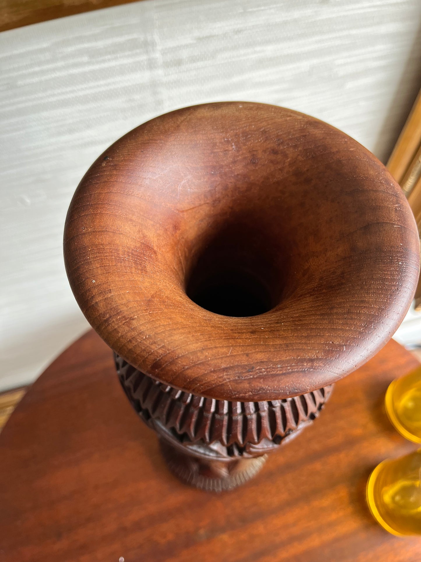 Vintage Hand Carved Wood Vase