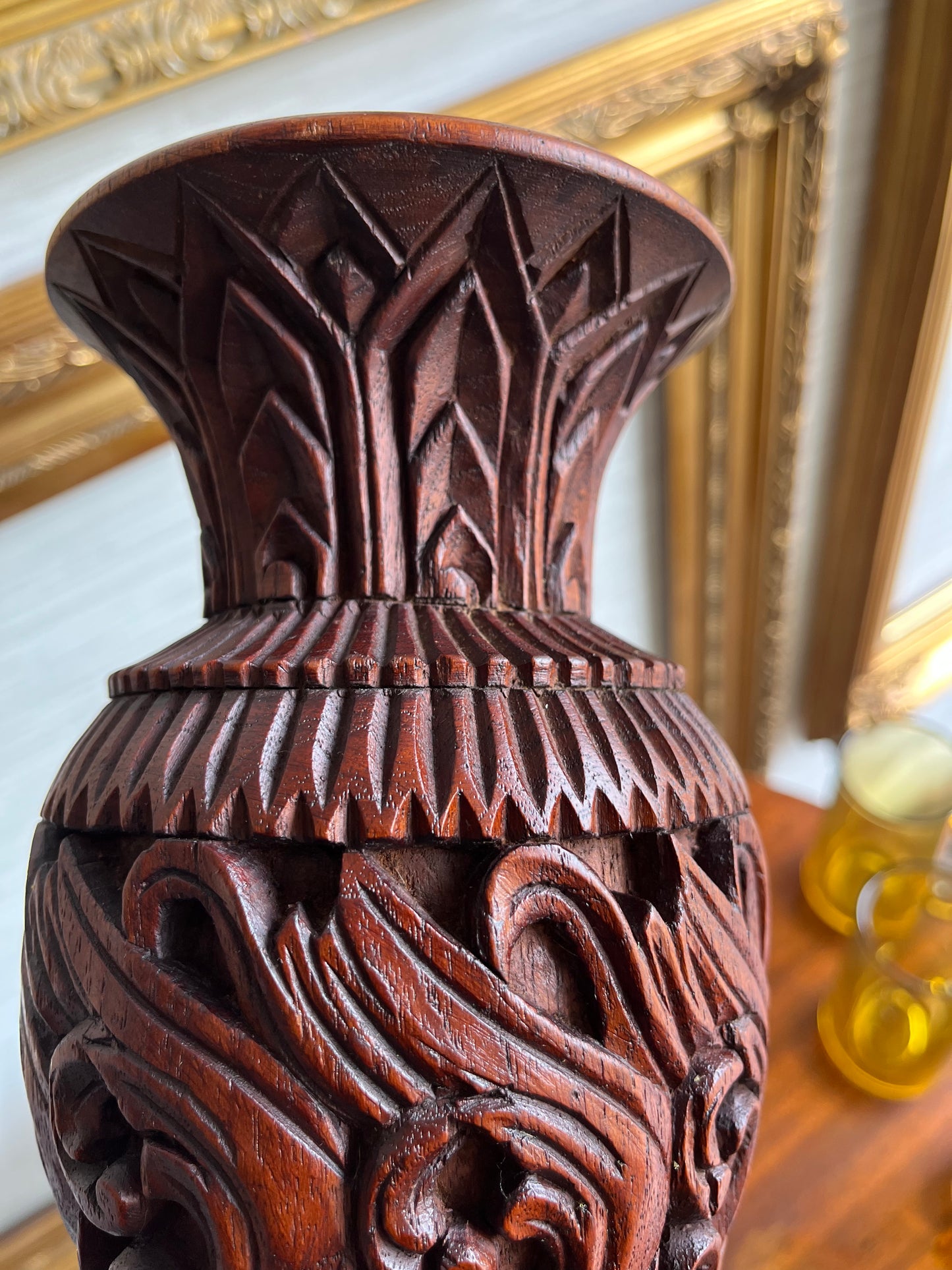 Vintage Hand Carved Wood Vase