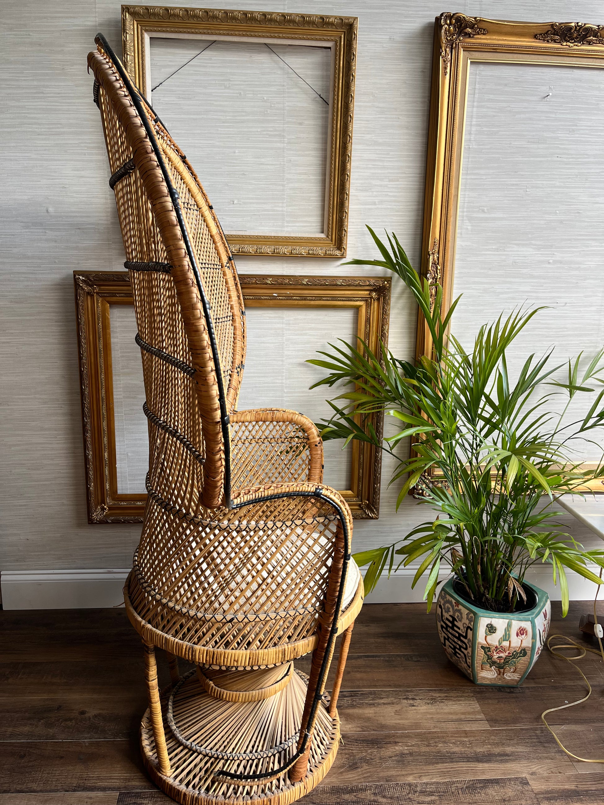 Vintage Mid Century Emannuelle Style Wicker Rattan Peacock Chair