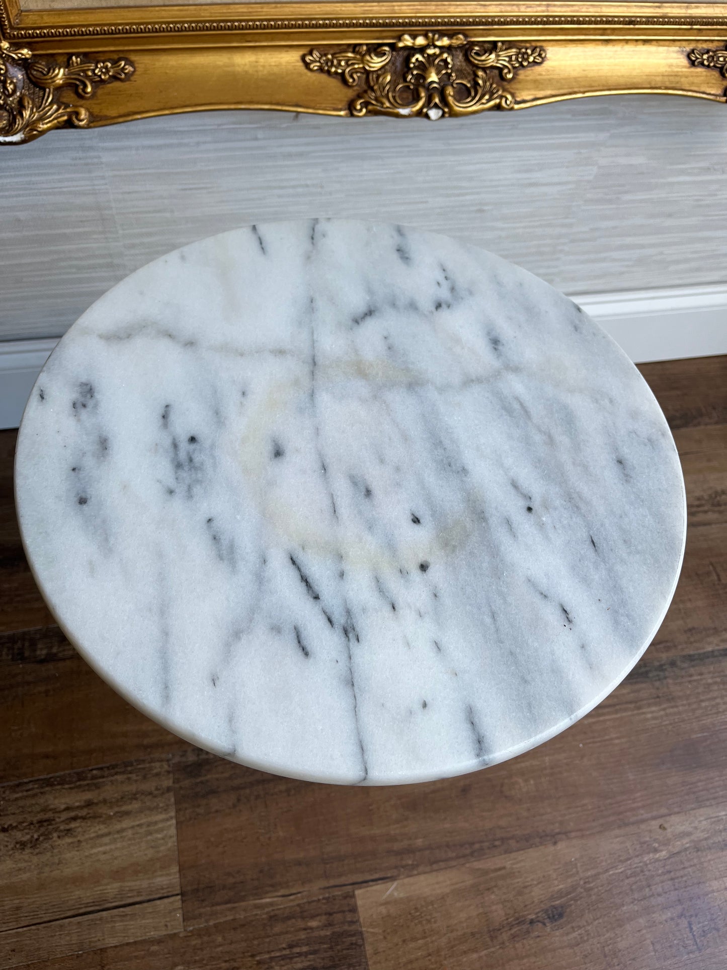 Vintage Reticulated Brass Carrara Marble-Top Accent Table