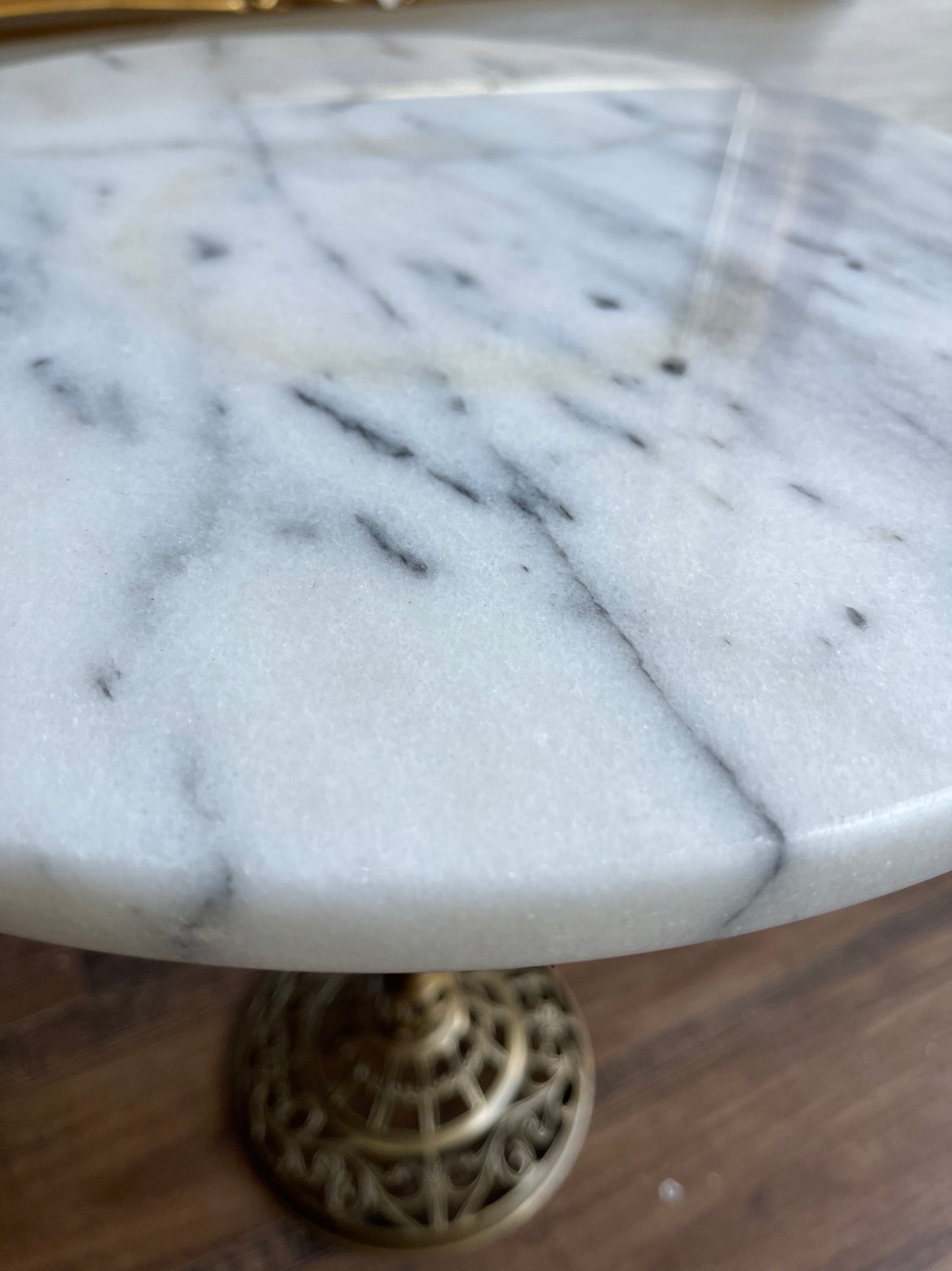 Vintage Reticulated Brass Carrara Marble-Top Accent Table