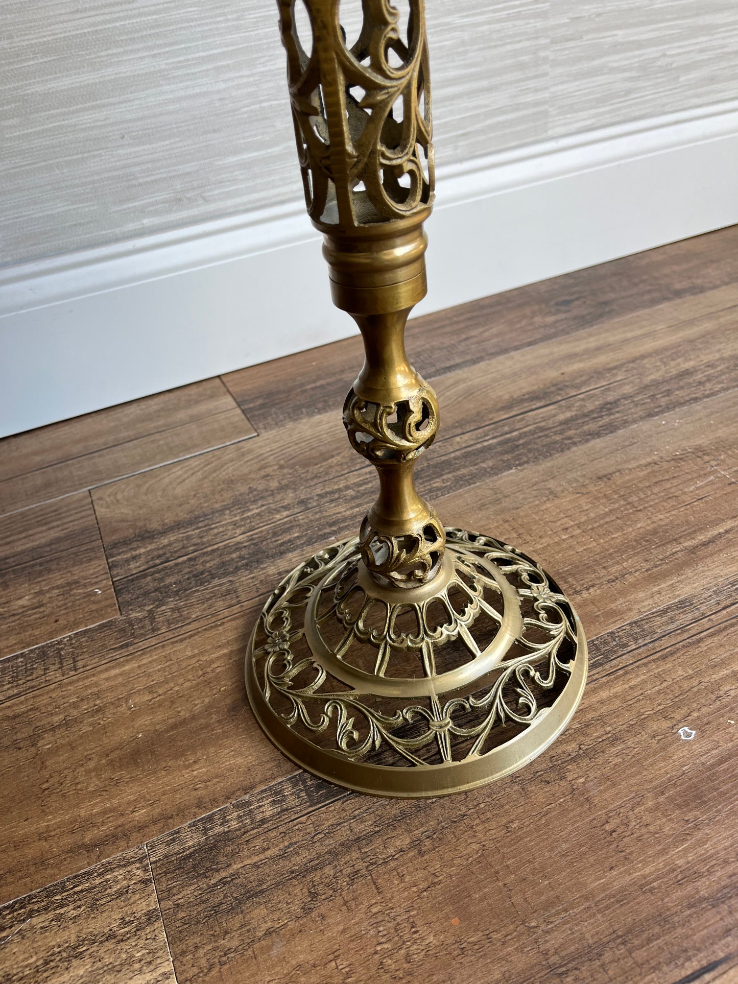 Vintage Reticulated Brass Carrara Marble-Top Accent Table