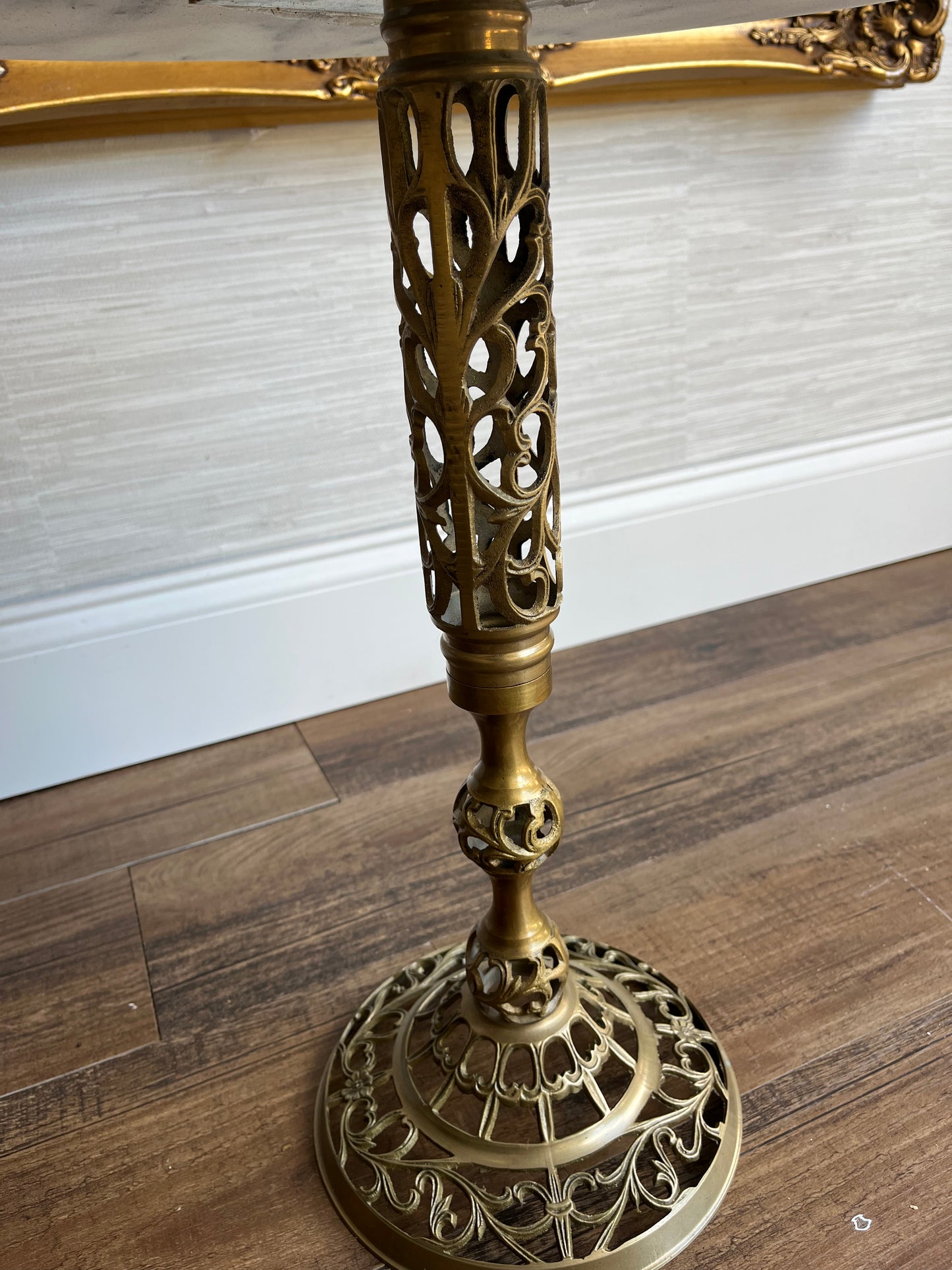 Vintage Reticulated Brass Carrara Marble-Top Accent Table