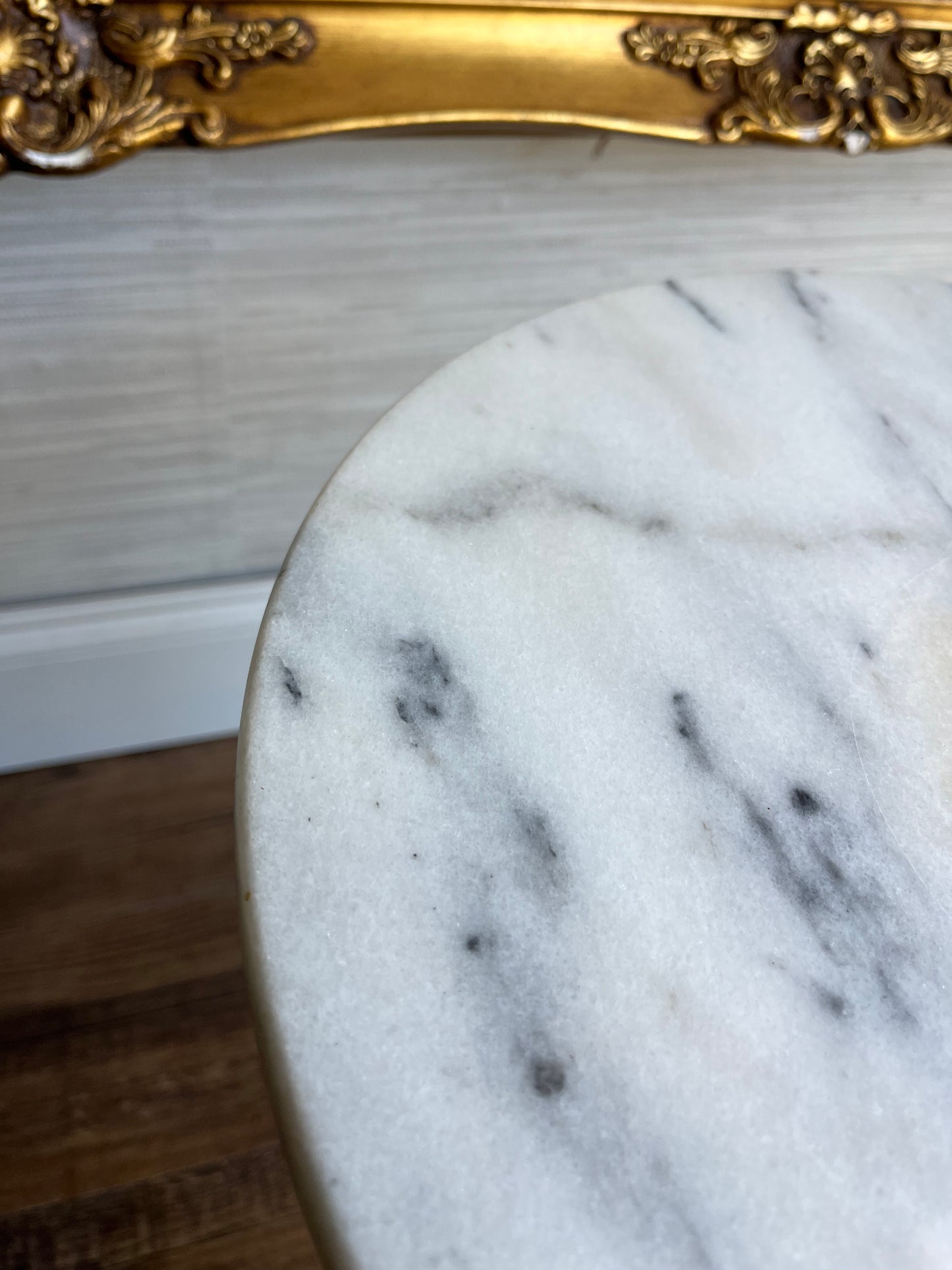 Vintage Reticulated Brass Carrara Marble-Top Accent Table