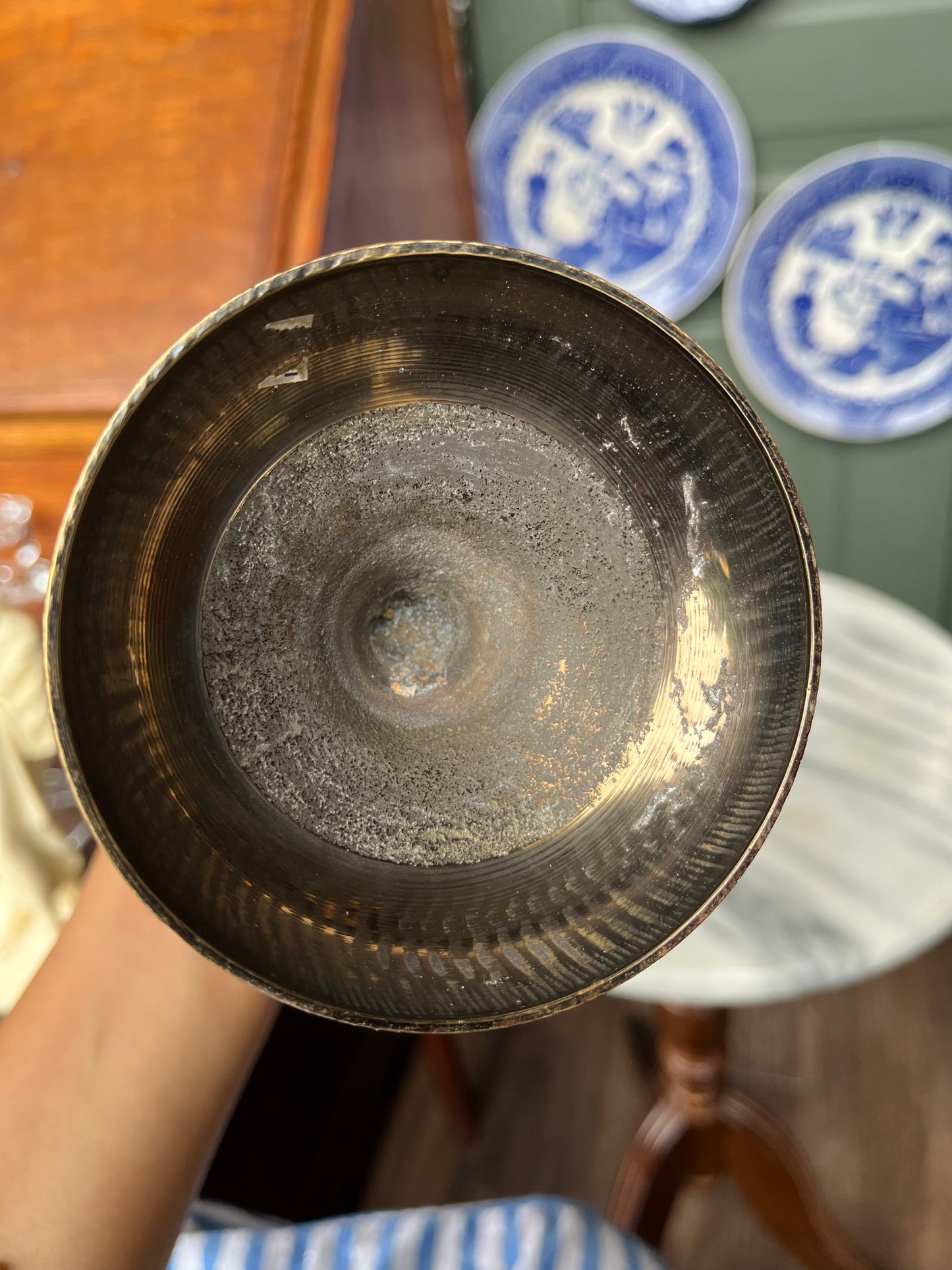 Vintage 1960s Brass Footed Etched Vase