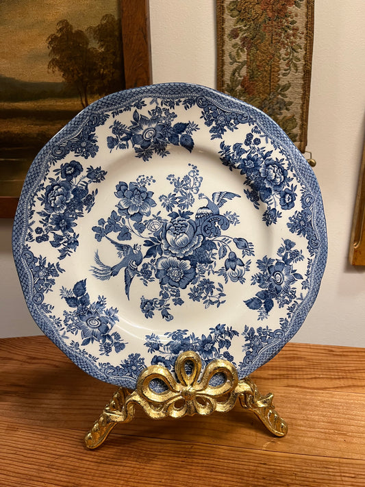 Set of 4 Johnson Bros. 10” Asiatic Pheasant Plates – Blue & White Chinoiserie Earthenware