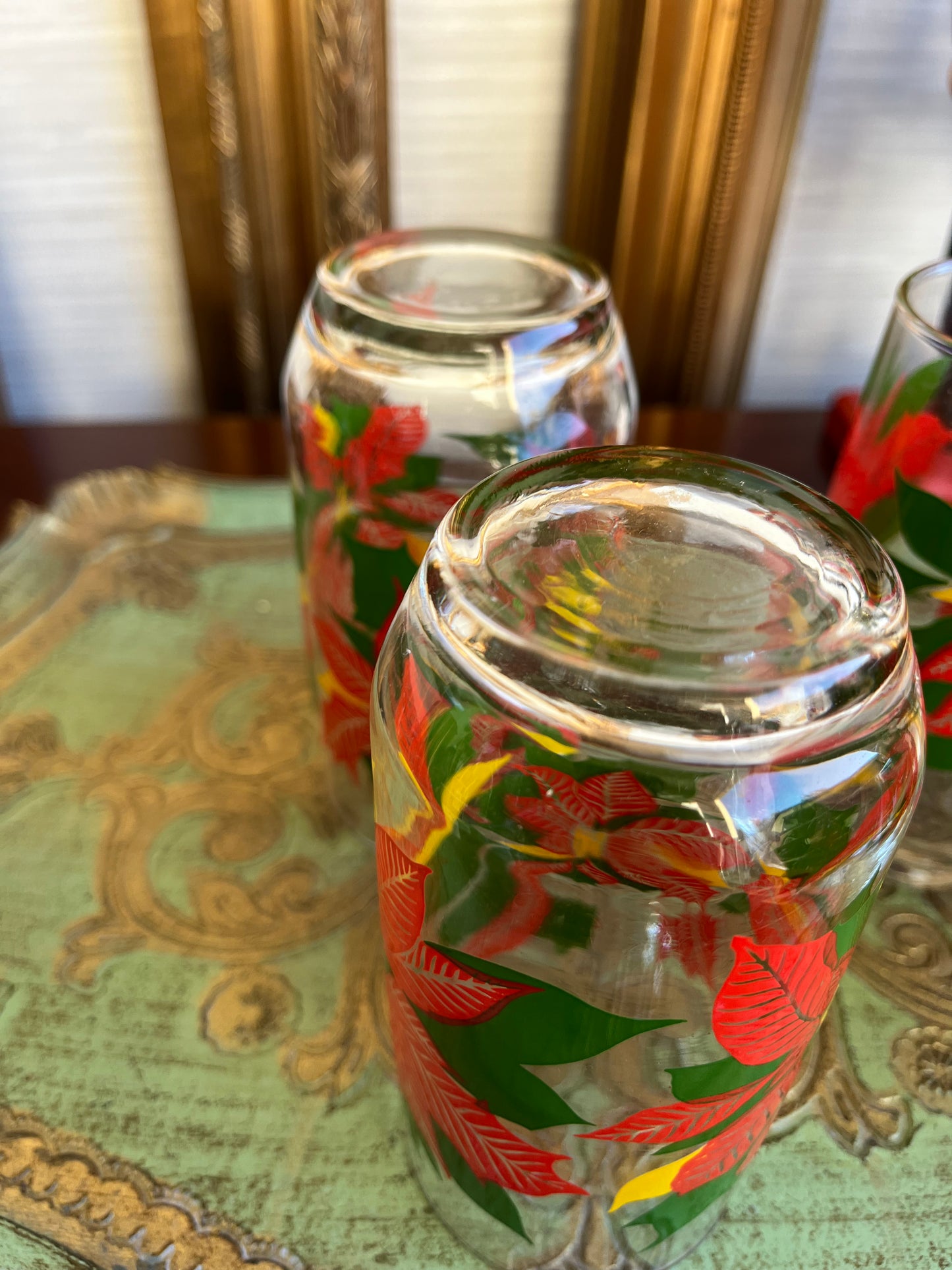 Vintage Poinsettia Glasses Christmas Holiday Tumblers Drinkware Barware - Set of 4