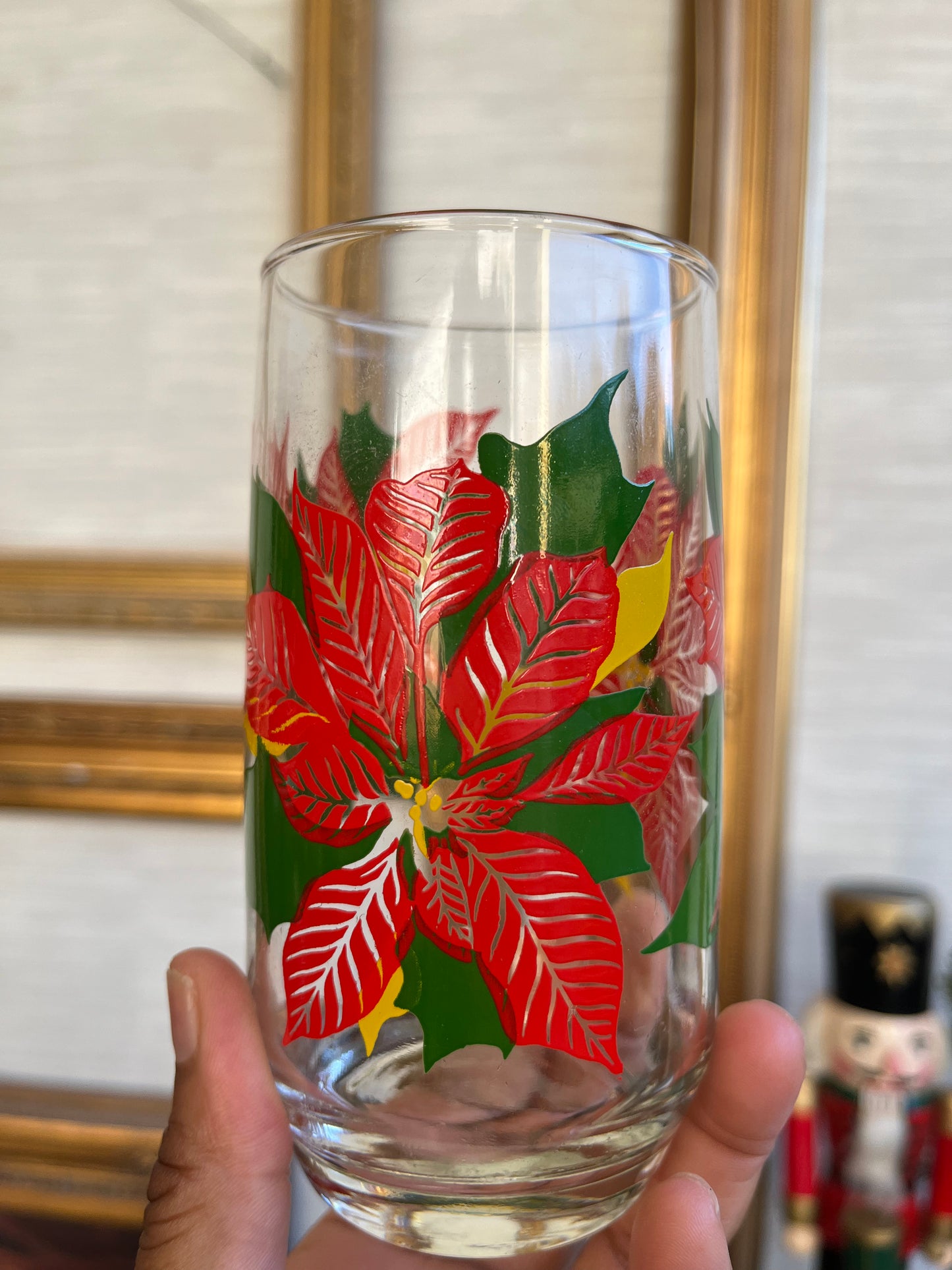 Vintage Poinsettia Glasses Christmas Holiday Tumblers Drinkware Barware - Set of 4