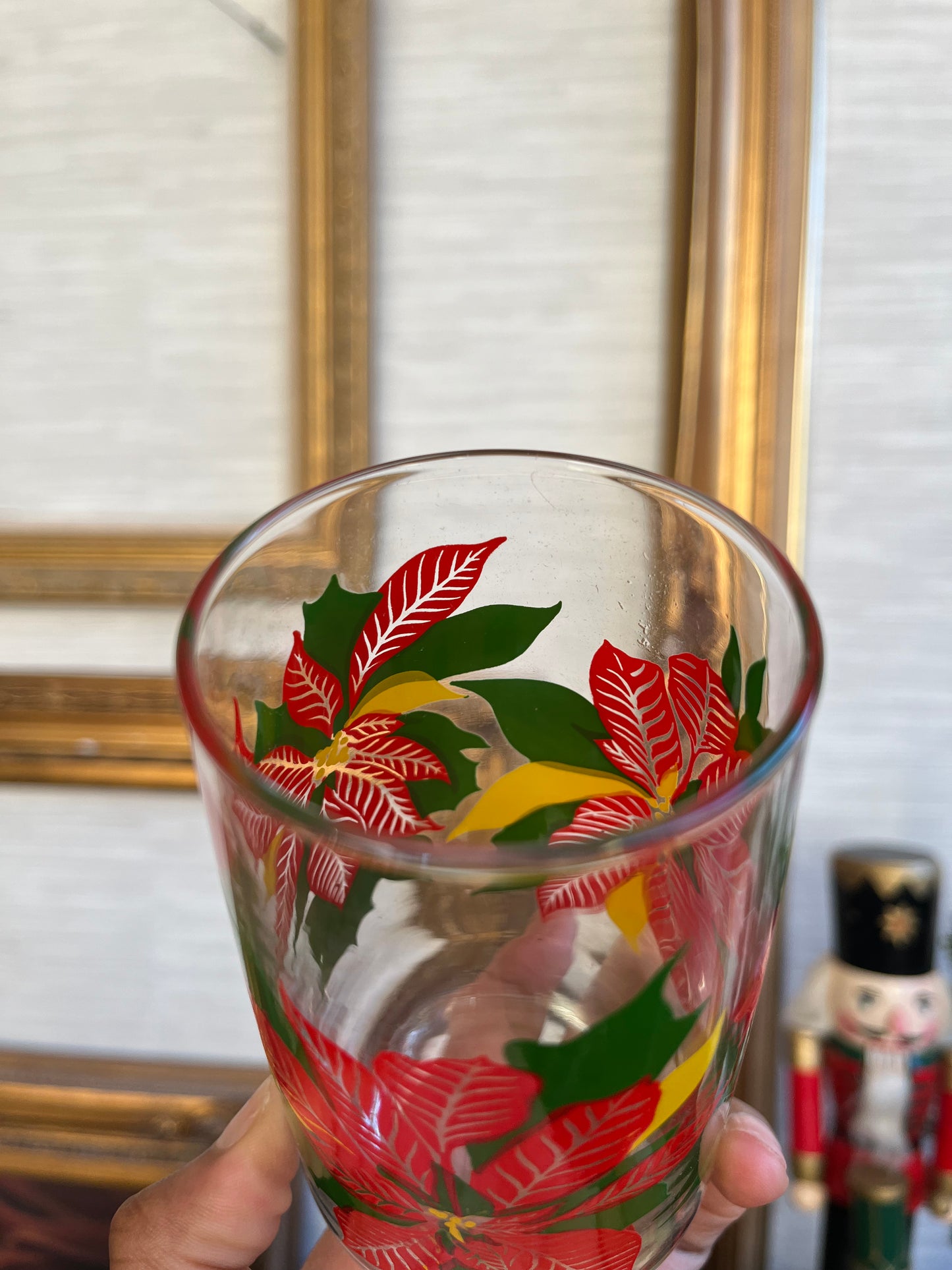 Vintage Poinsettia Glasses Christmas Holiday Tumblers Drinkware Barware - Set of 4