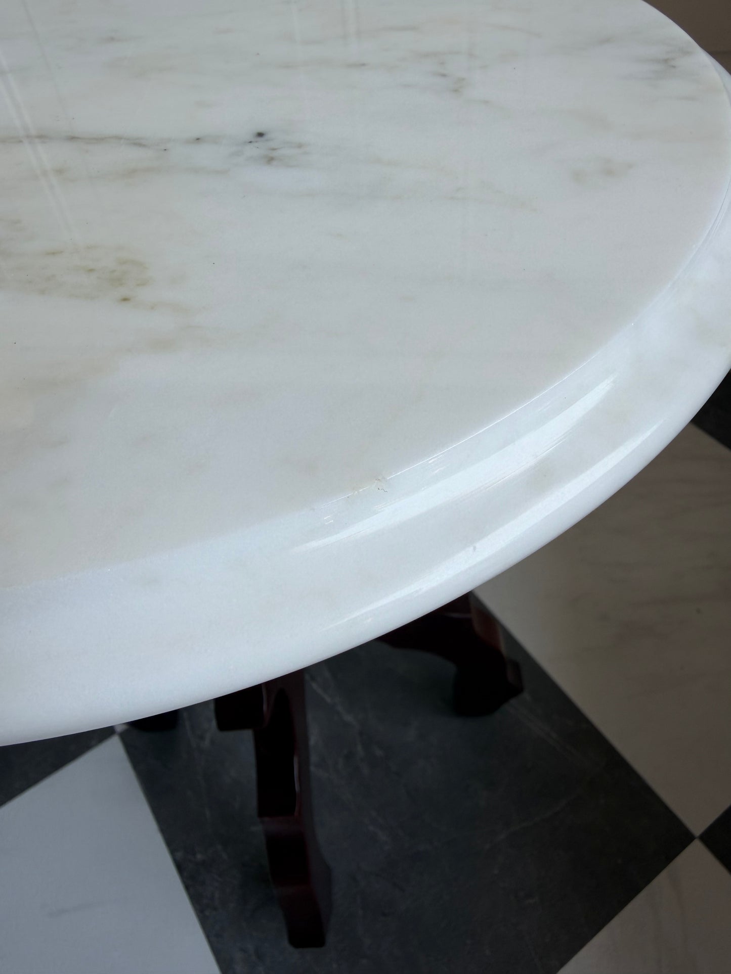 Vintage Italian Marble Top Round Mahogany Pedestal Accent Table