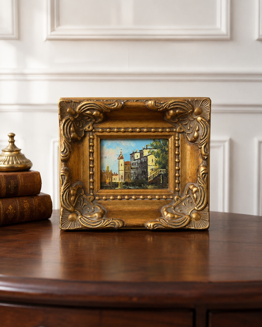 Vintage Miniature Italian Landscape Oil Painting, Ornate Gilt Gesso Frame, Small Original Art, Old World Gallery Wall Decor