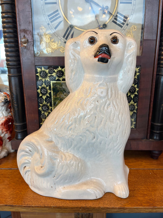 Antique 19th Century Staffordshire Porcelain Mantle Dog Figurine With Glass Eyes