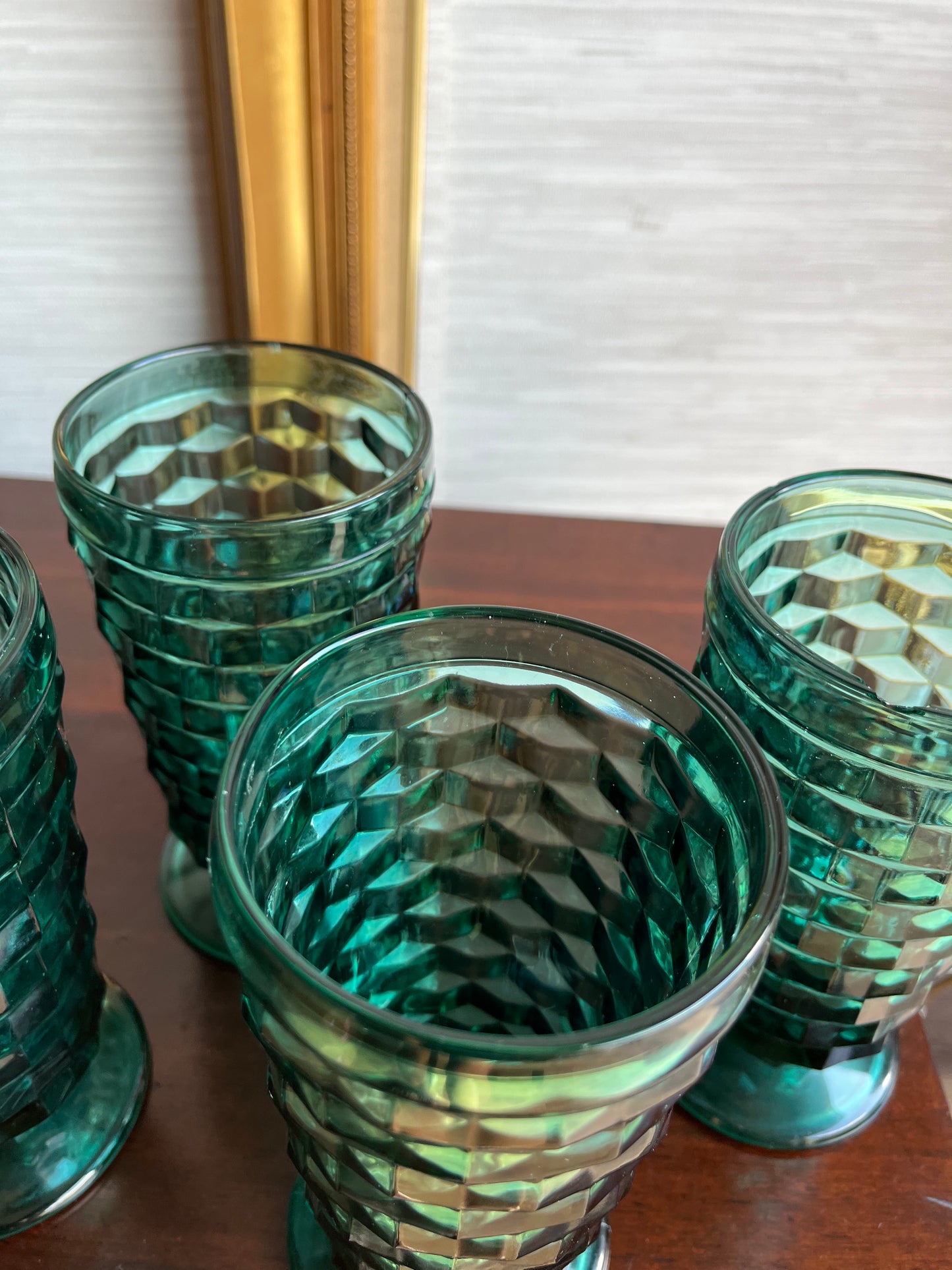 Vintage Set of Four Spruce Green Footed Iced Tea Tumbler Glasses Whitehall by Colony