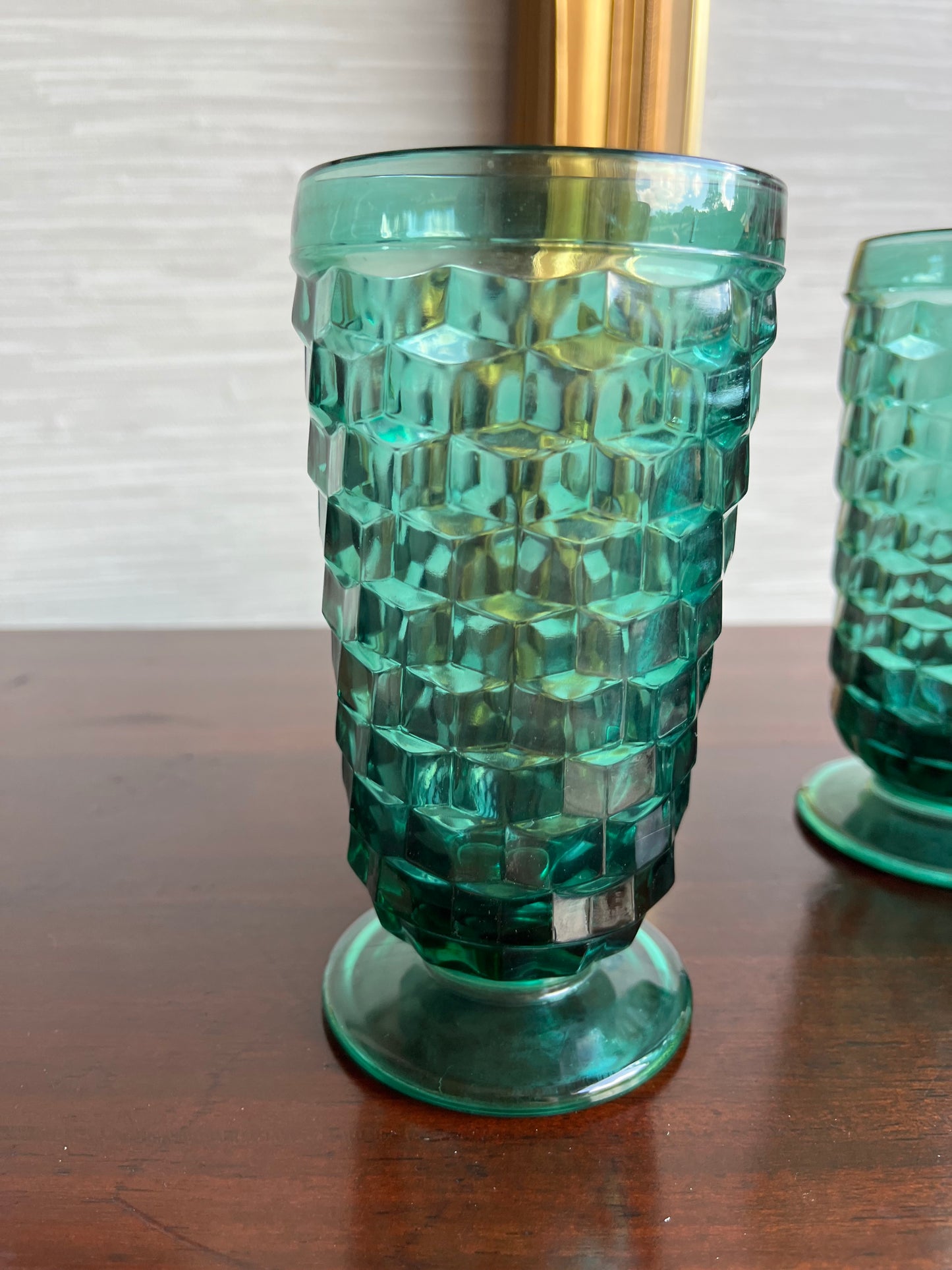 Vintage Set of Four Spruce Green Footed Iced Tea Tumbler Glasses Whitehall by Colony