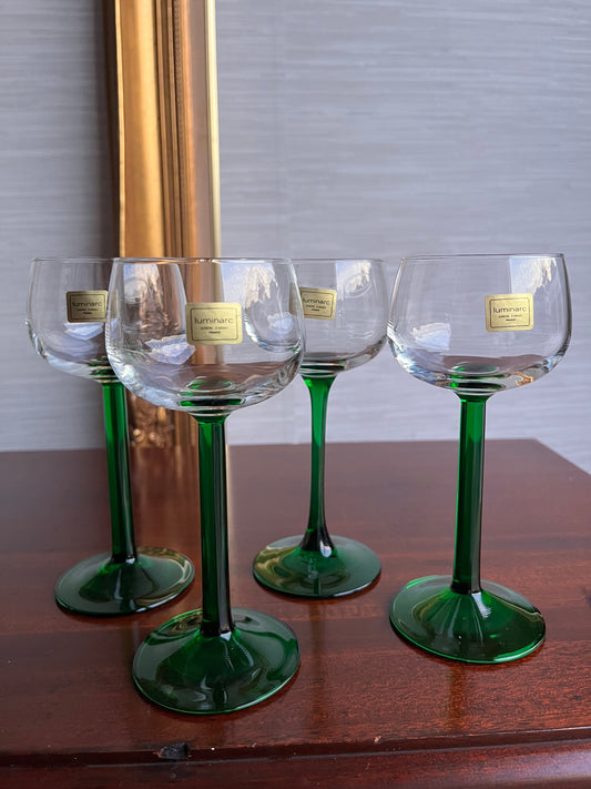 Vintage Green French Luminarc Cordial Glassware, Set of 4, 1970s, France