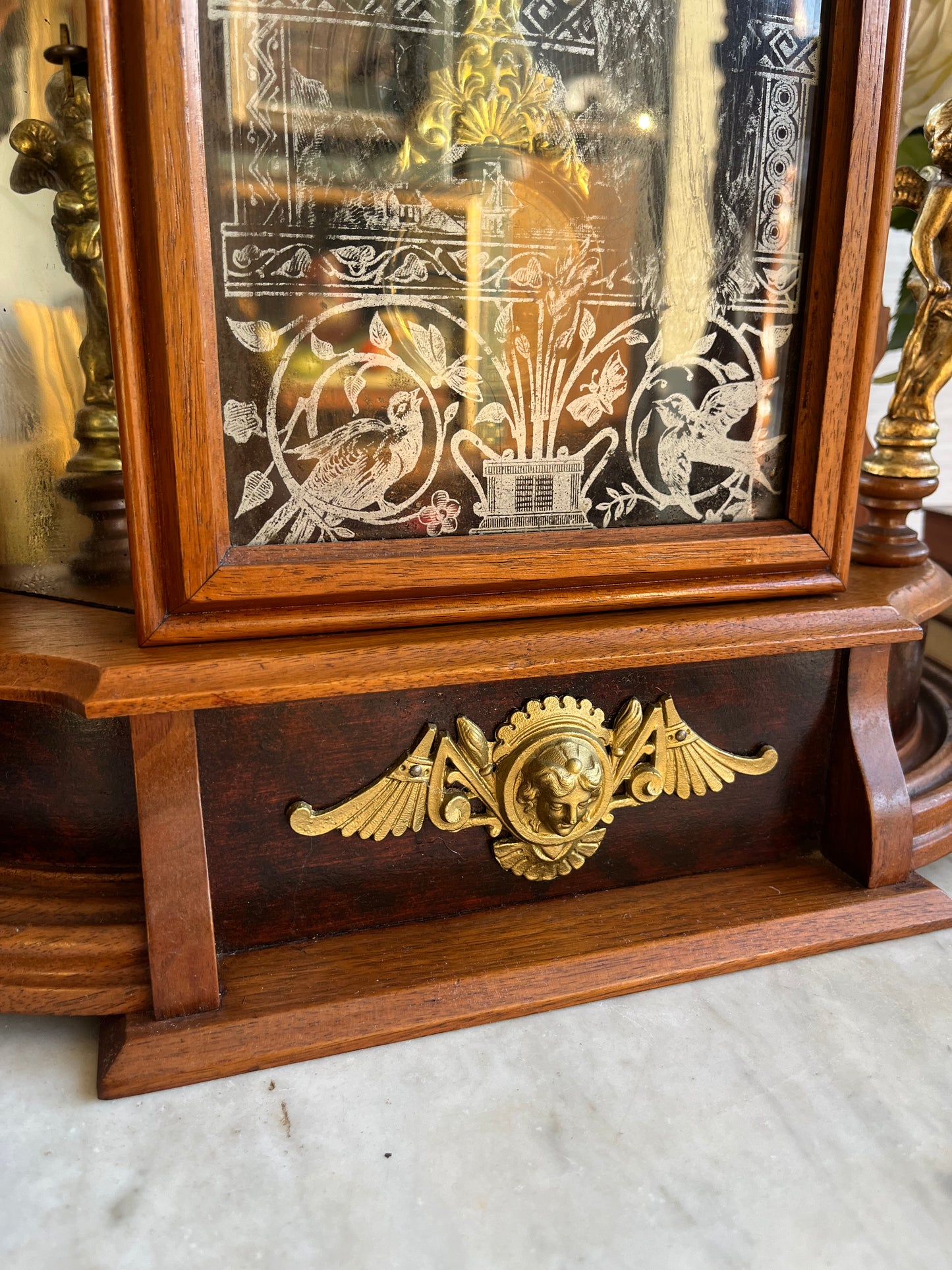 Victorian Ansonia Company Antique 1800s Walnut Brass Mantel Pendulum Clock