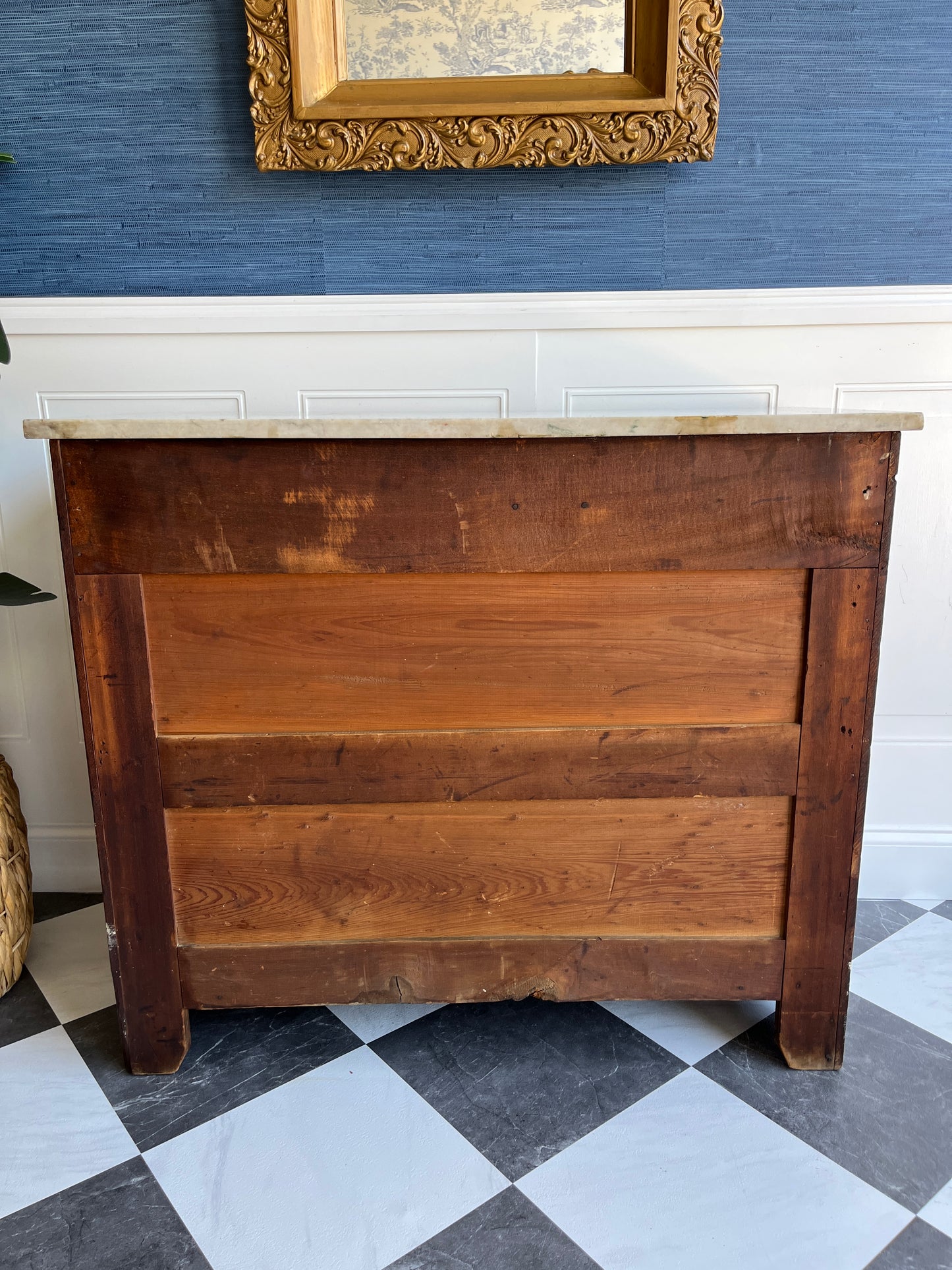 Antique Eastlake 19th Century Marble Top Dresser Hand Carved Spoon Detail Solid Wood Chest Original Brass Hardware