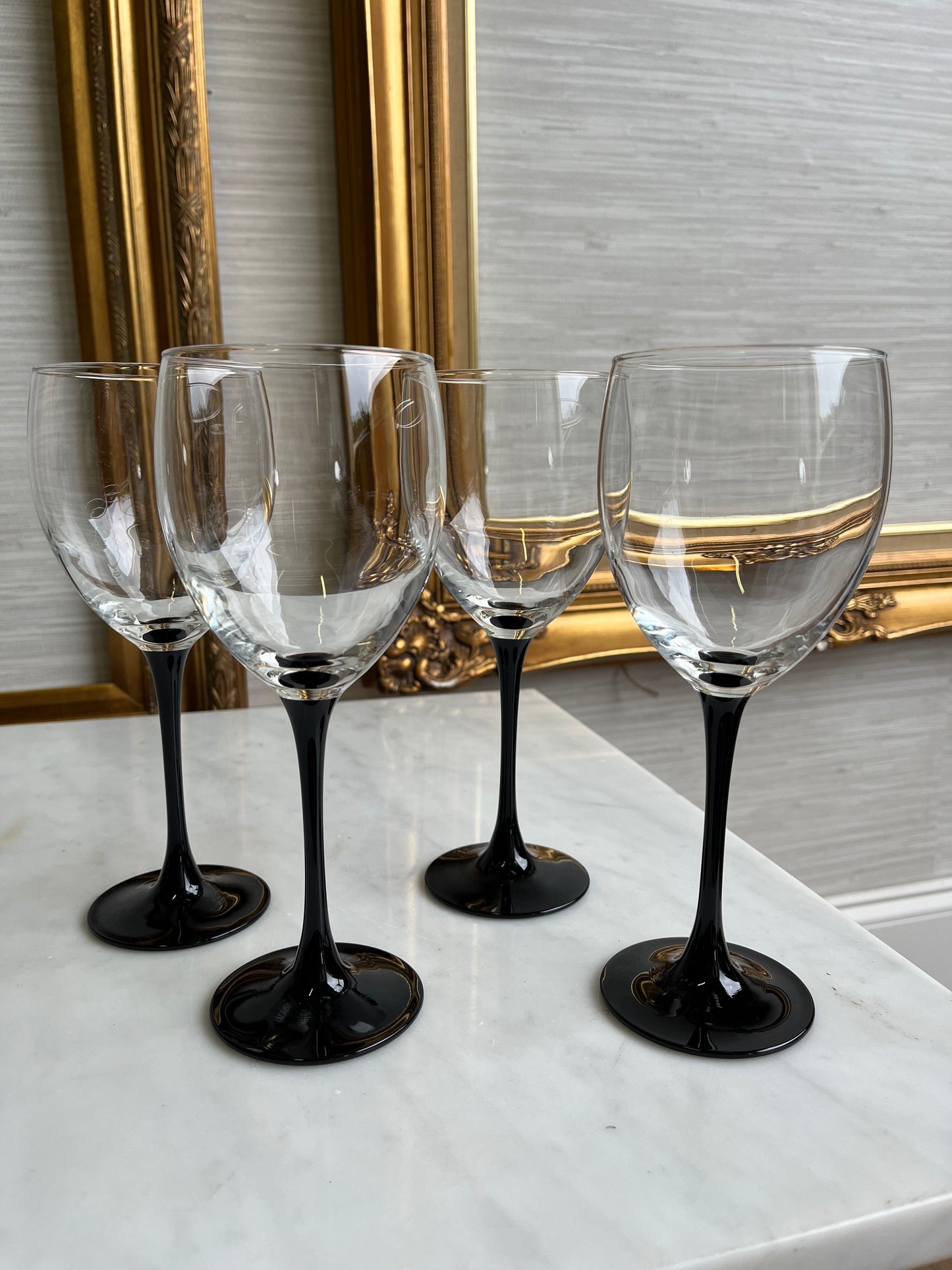 4 French Martini Glasses With Black Stem
