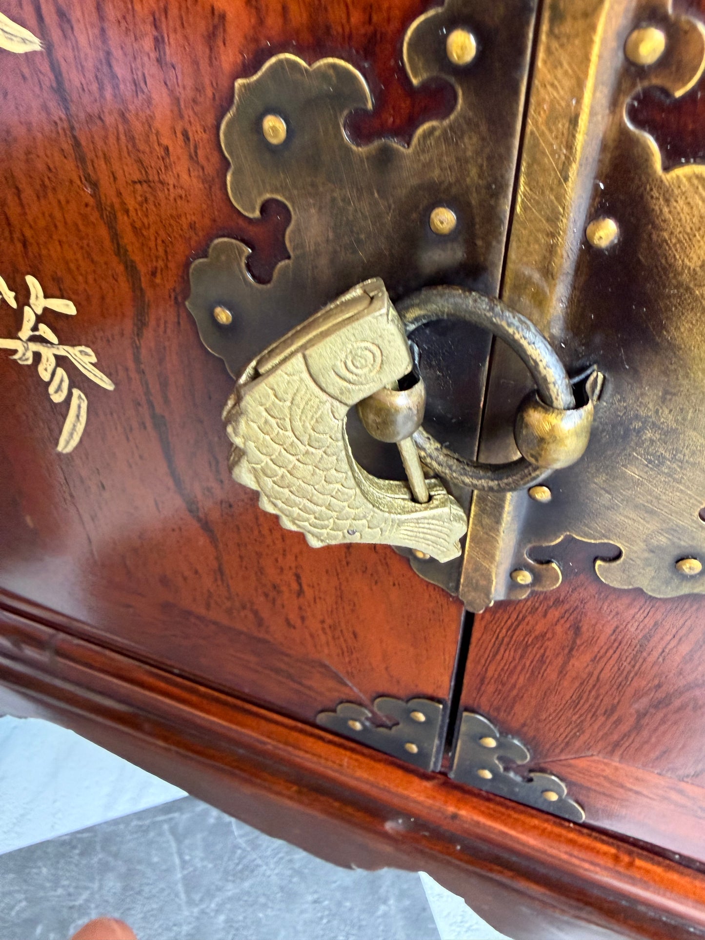 Vintage Chinese Apothecary Cabinet – Mid Century Herb Medicine Chest with Labeled Drawers, Asian Chinoiserie Storage Cabinet
