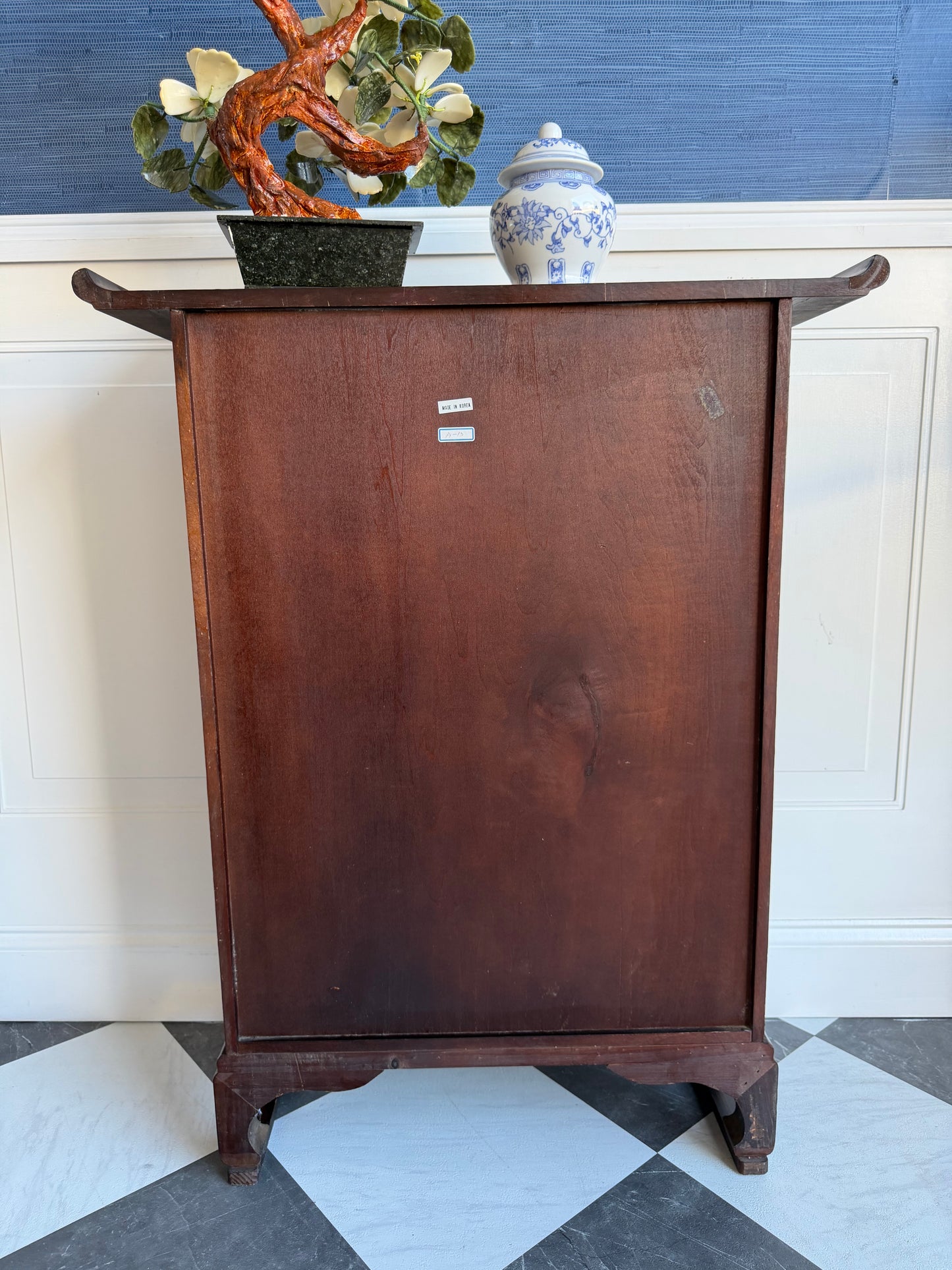 Vintage Chinese Apothecary Cabinet – Mid Century Herb Medicine Chest with Labeled Drawers, Asian Chinoiserie Storage Cabinet