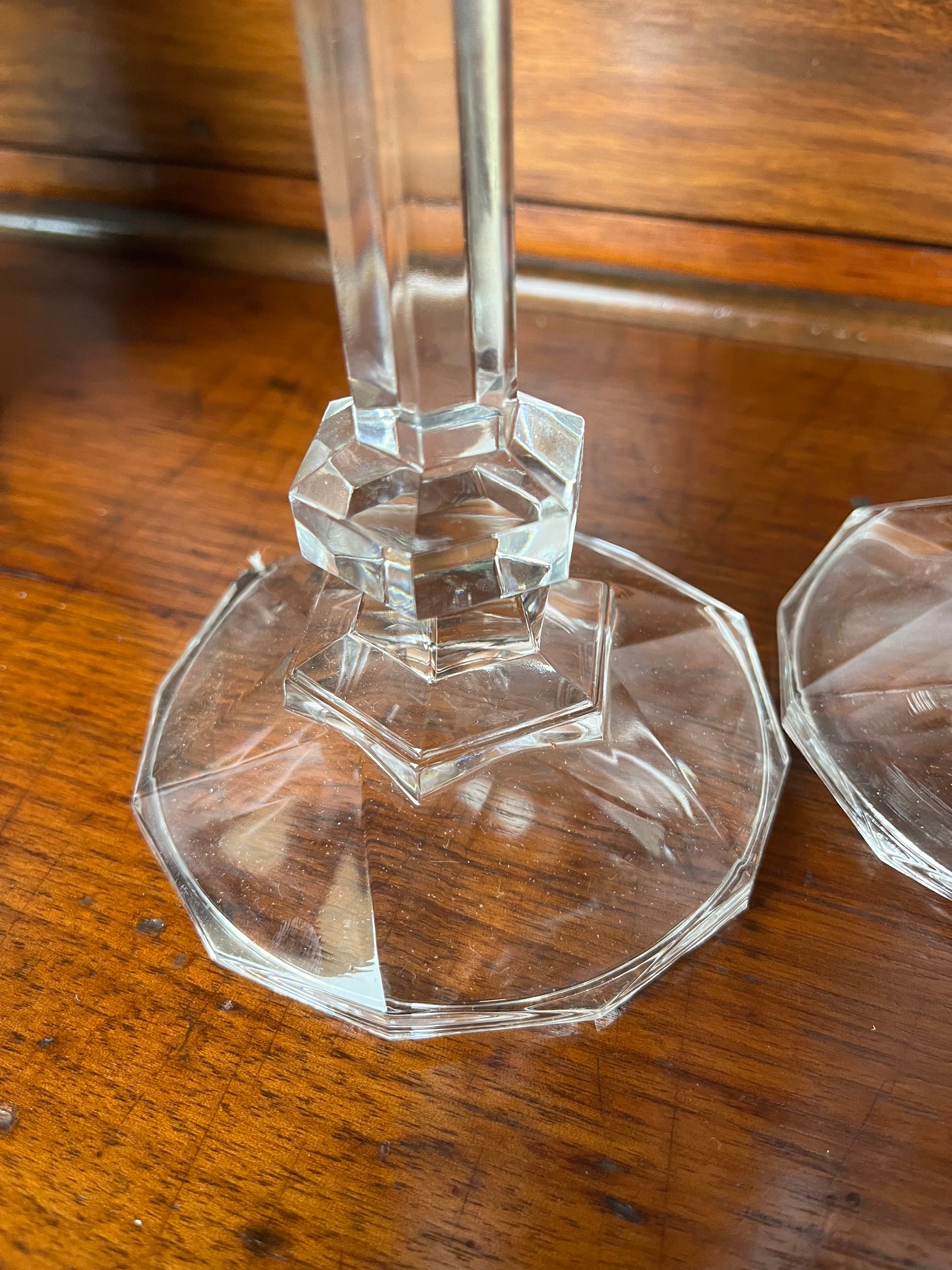 Vintage Pair of Val St. Lambert Style Crystal Glass Candlestick Holders