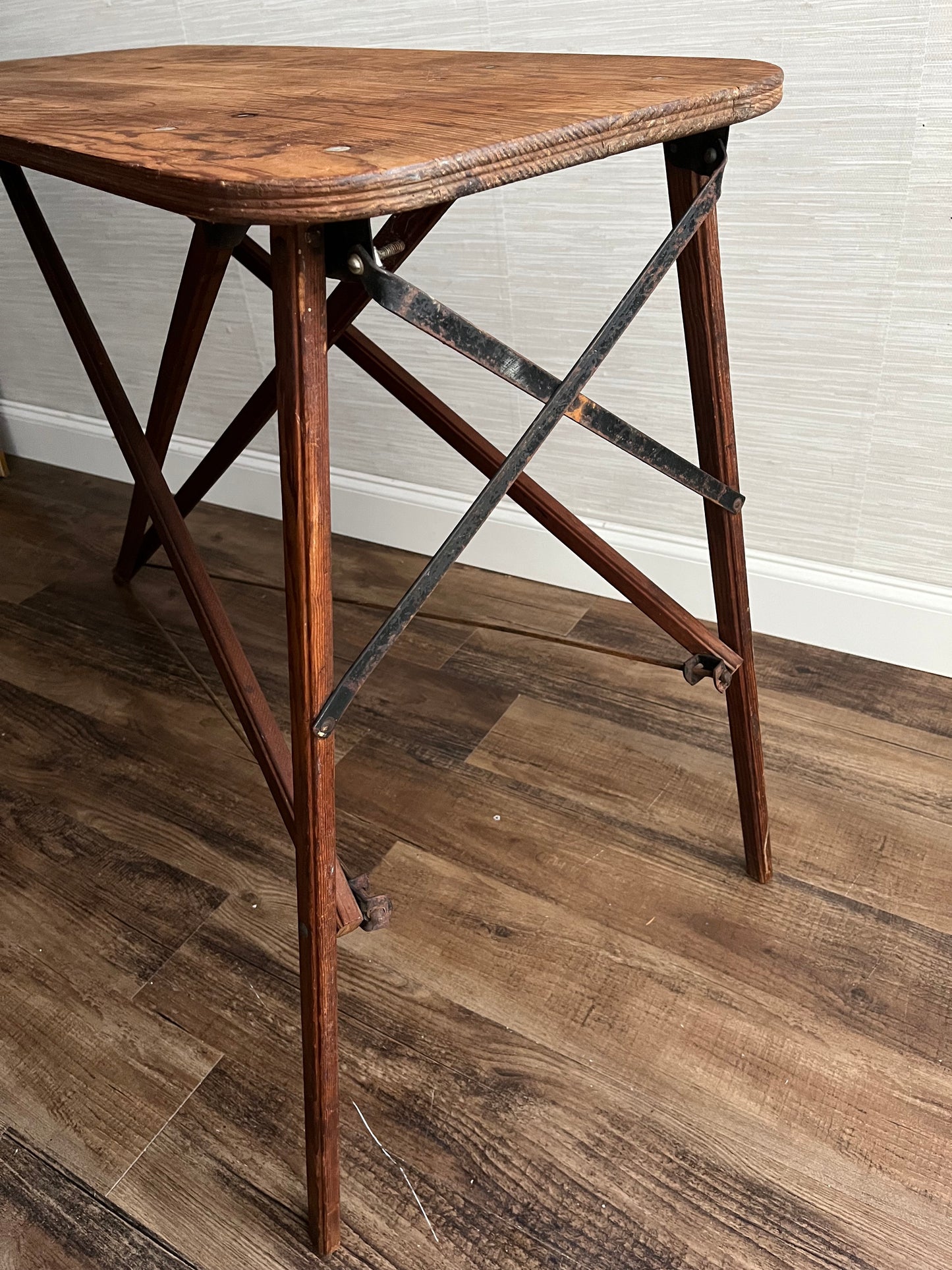 Antique Primitive Hand Crafted Collapsible Wooden Ironing Board Table