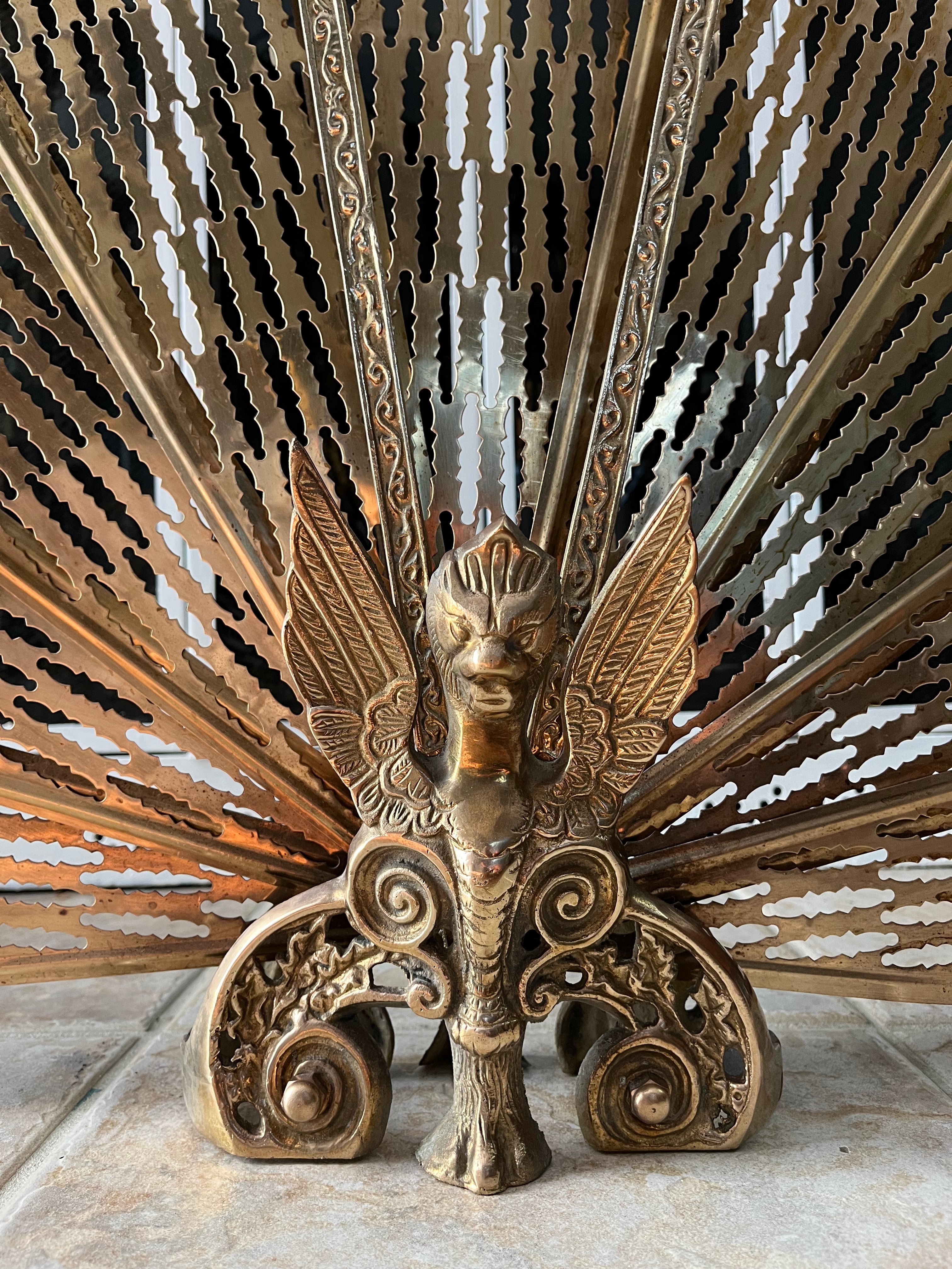 Vintage Griffin Brass Peacock Fireplace Folding Fan Screen –  antiquishhomedecorandmore