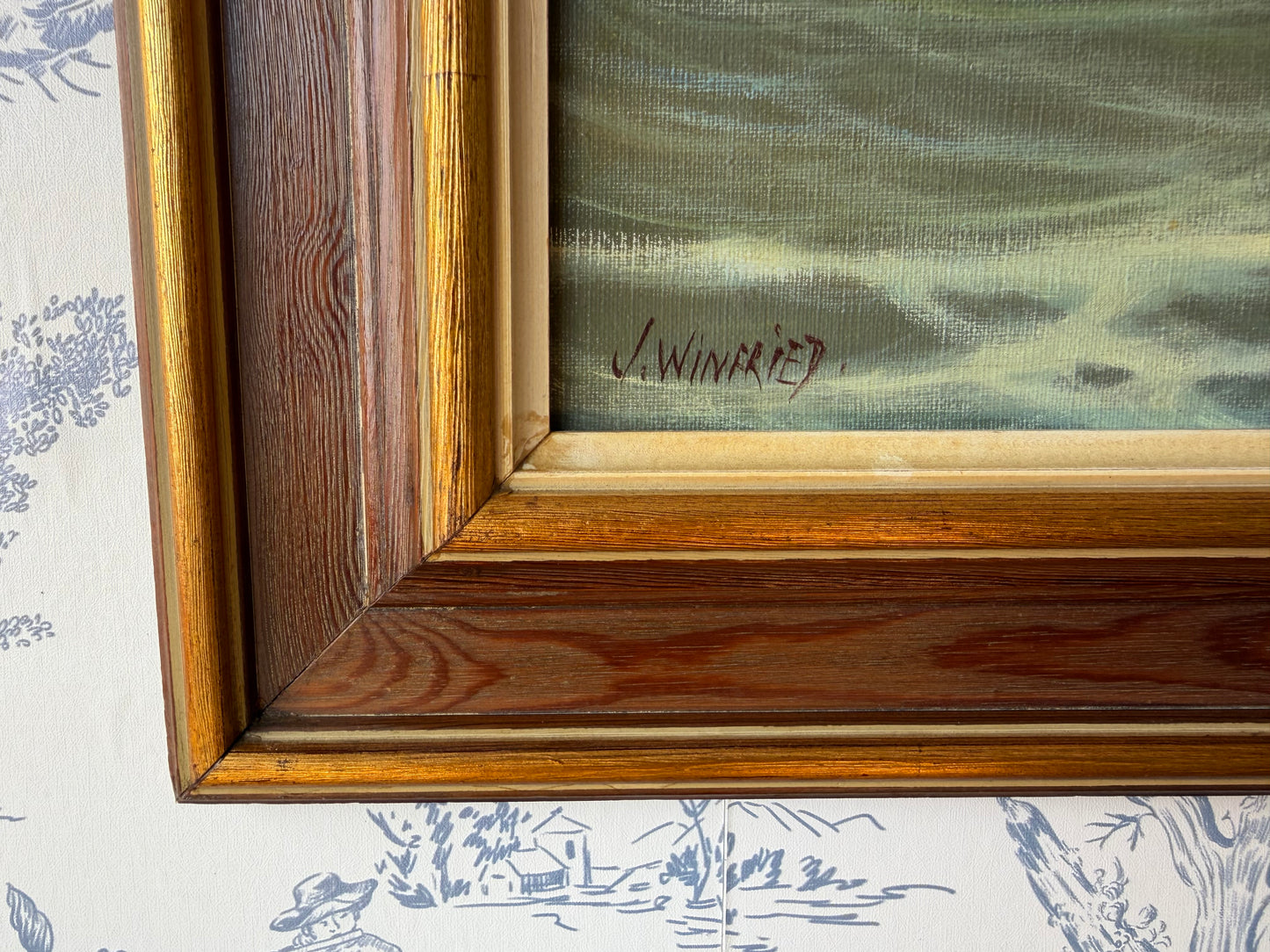 Large Vintage Clipper Ship Oil Painting on Canvas — Framed Maritime Seascape, Tall Ship Wall Art Signed J. Winfried