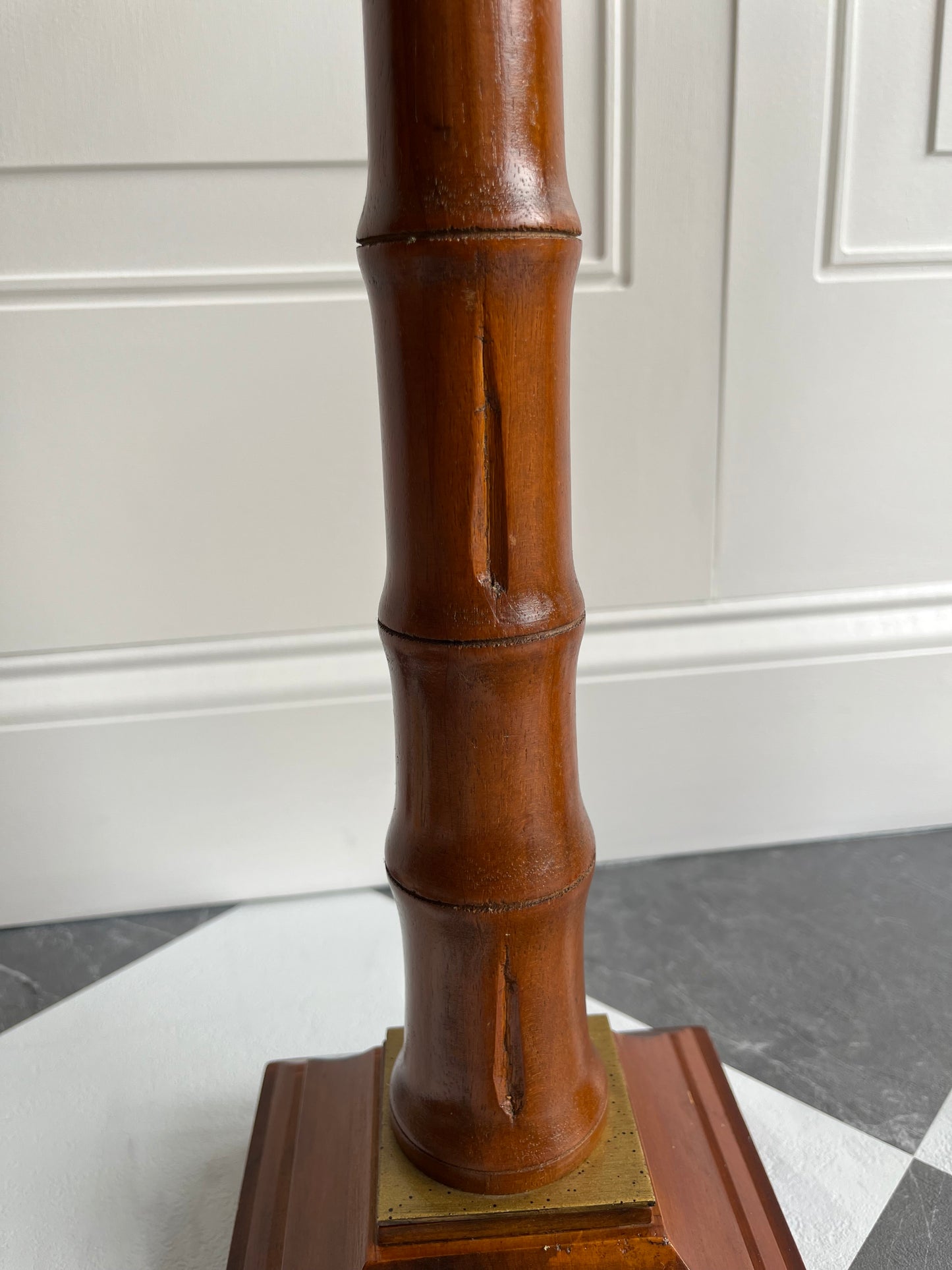 Vintage 1970s Hollywood Regency Palm Tree Faux Bamboo Table Lamps Pair
