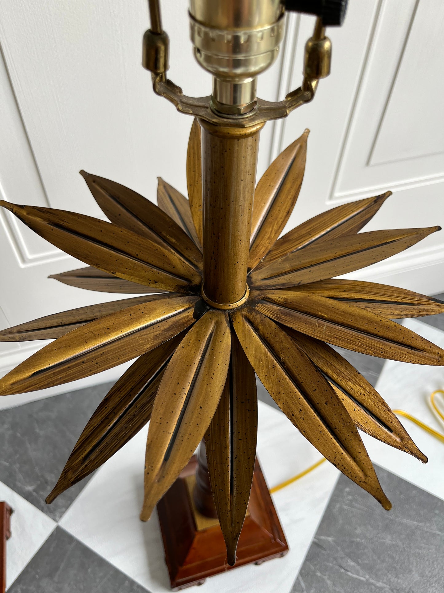 Vintage 1970s Hollywood Regency Palm Tree Faux Bamboo Table Lamps Pair