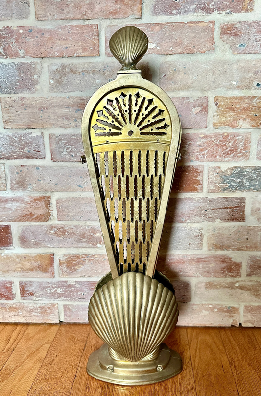 Vintage Seashell Clam Peacock Fireplace Folding Fan Screen