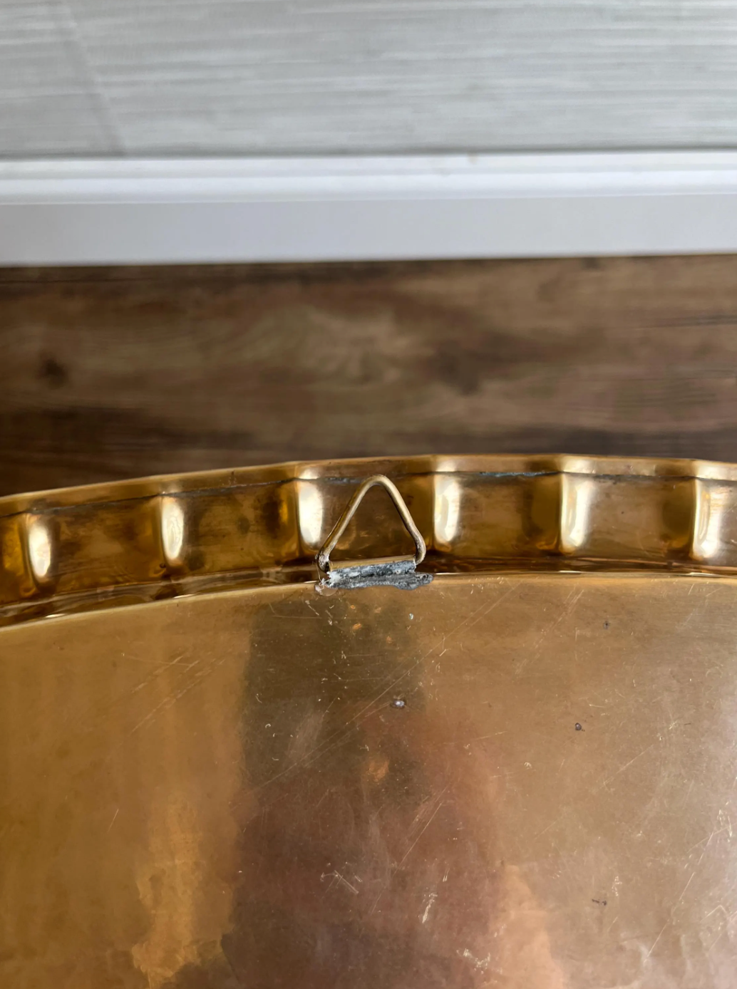 Vintage Mid-Century Moroccan Brass Coffee Table with Scalloped Edge & Folding Spider-Leg Base