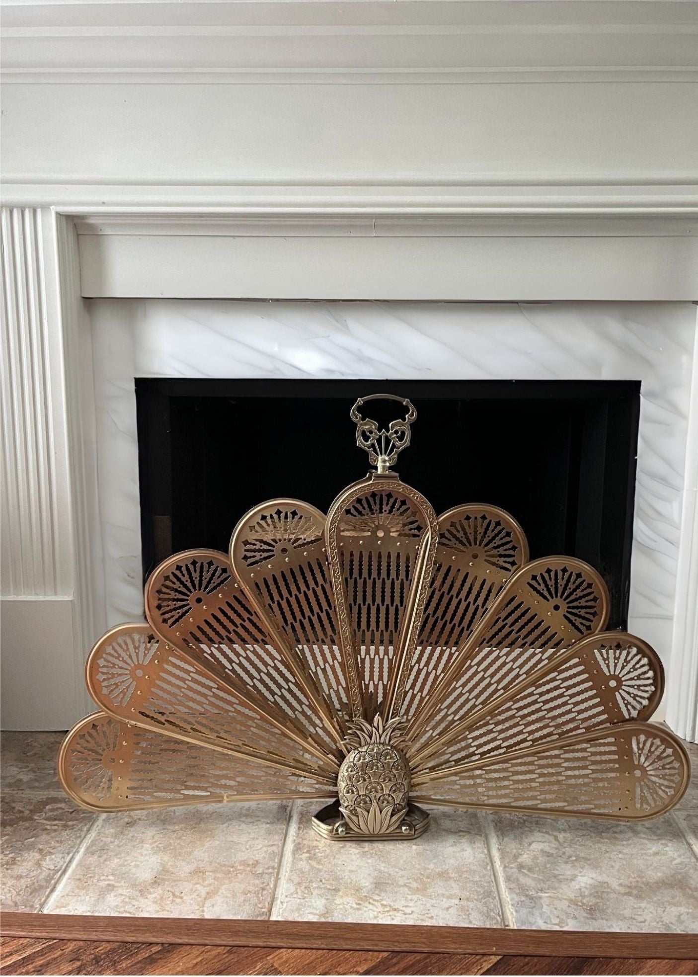 Vintage Solid Brass Pineapple Folding Fan Fireplace Screen