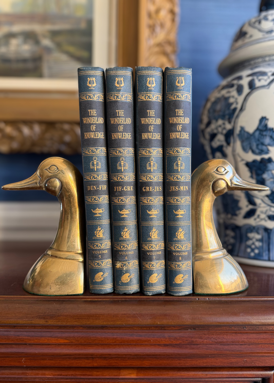 Vintage 1950s Brass Bookends Mallard Duck Head Pair 6" Mid Century Brass Decor