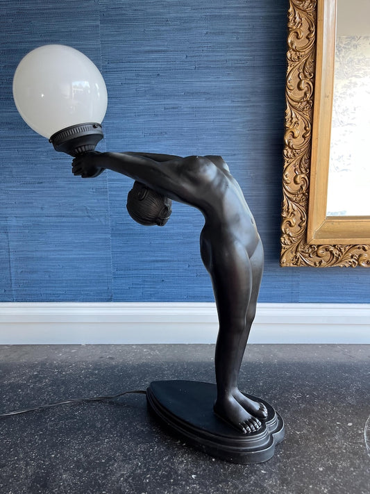 Vintage Nude Woman Silhouette Sculpture Lamp | Art Deco Revival Goddess Globe Lighting