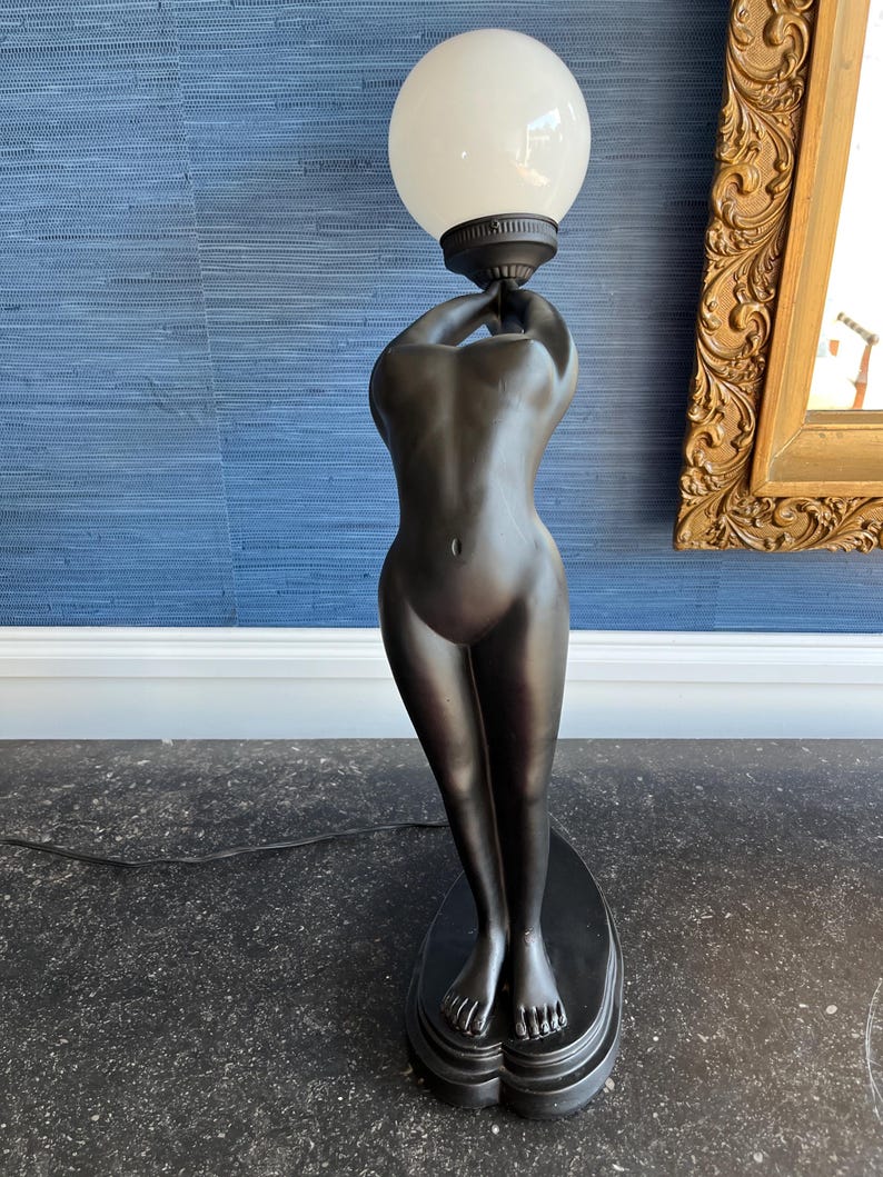 Vintage Nude Woman Silhouette Sculpture Lamp | Art Deco Revival Goddess Globe Lighting