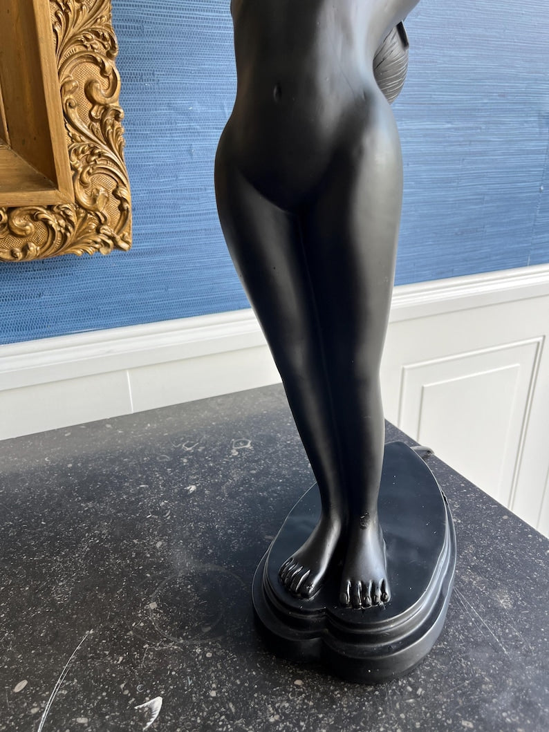 Vintage Nude Woman Silhouette Sculpture Lamp | Art Deco Revival Goddess Globe Lighting