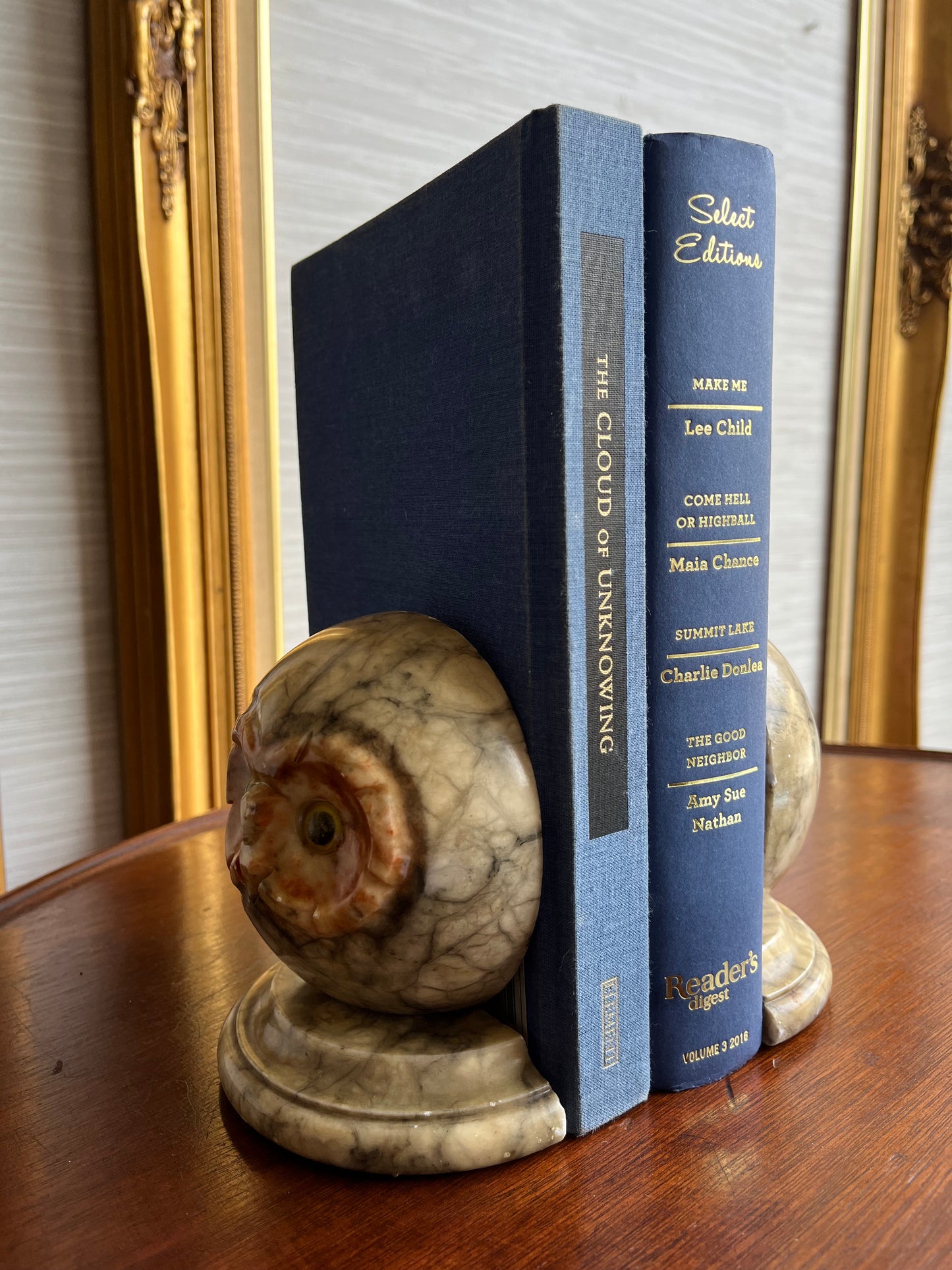 Mid Century Alabaster Owl Bookend Pair