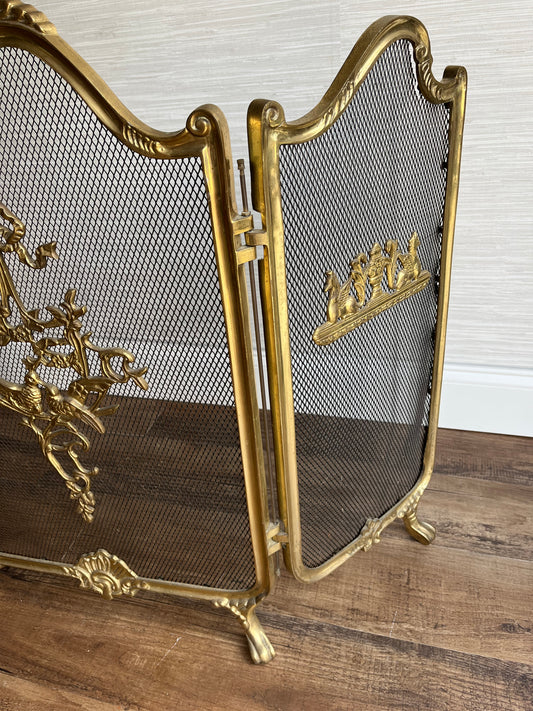 Vintage French Provincial Style Solid Brass Fireplace Screen