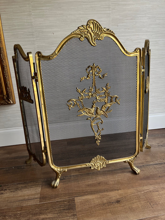 Vintage French Provincial Style Solid Brass Fireplace Screen