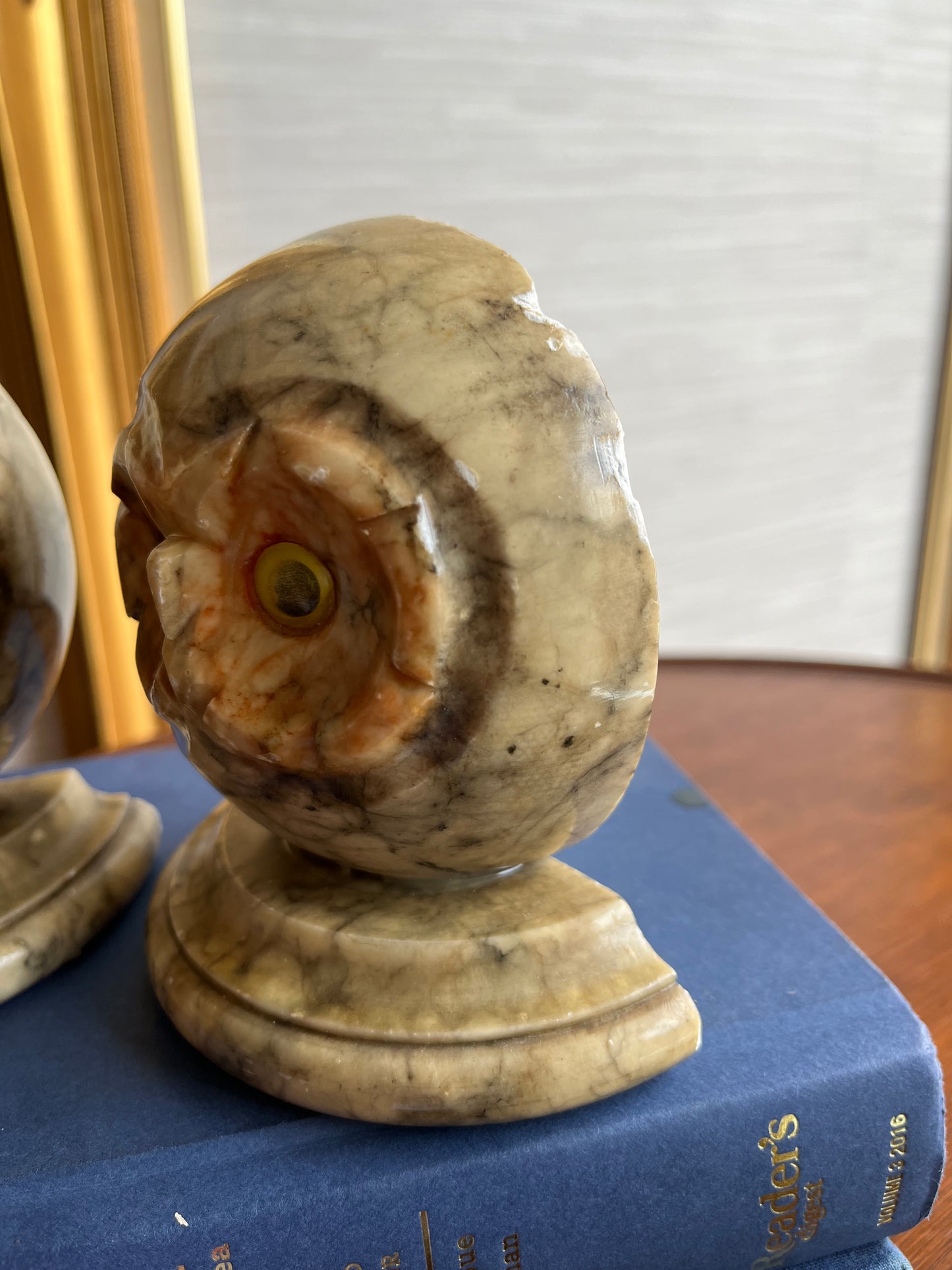 Mid Century Alabaster Owl Bookend Pair