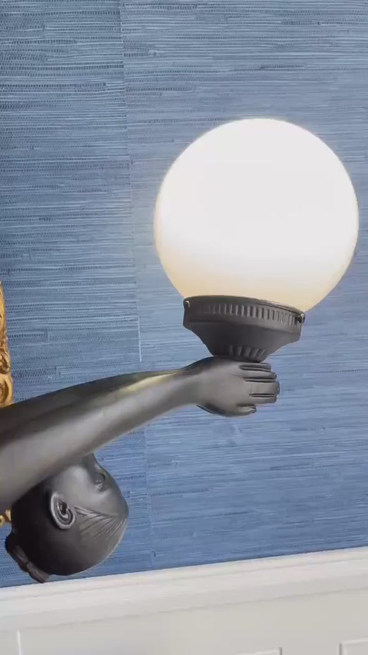 Vintage Nude Woman Silhouette Sculpture Lamp | Art Deco Revival Goddess Globe Lighting