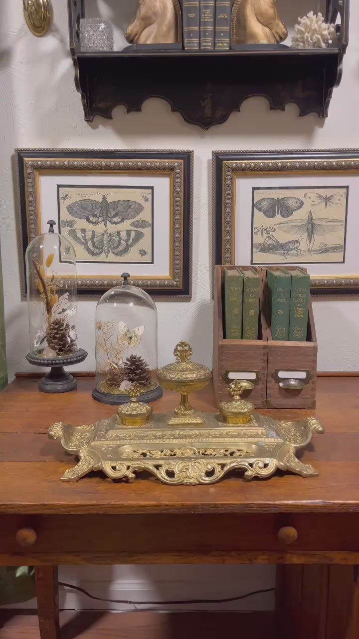 Vintage Maitland Smith Brass Ink Well Desk Set