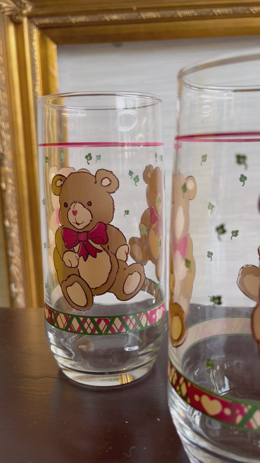 Vintage Libbey Brown Teddy Bear Drinking Glasses Set Of 4