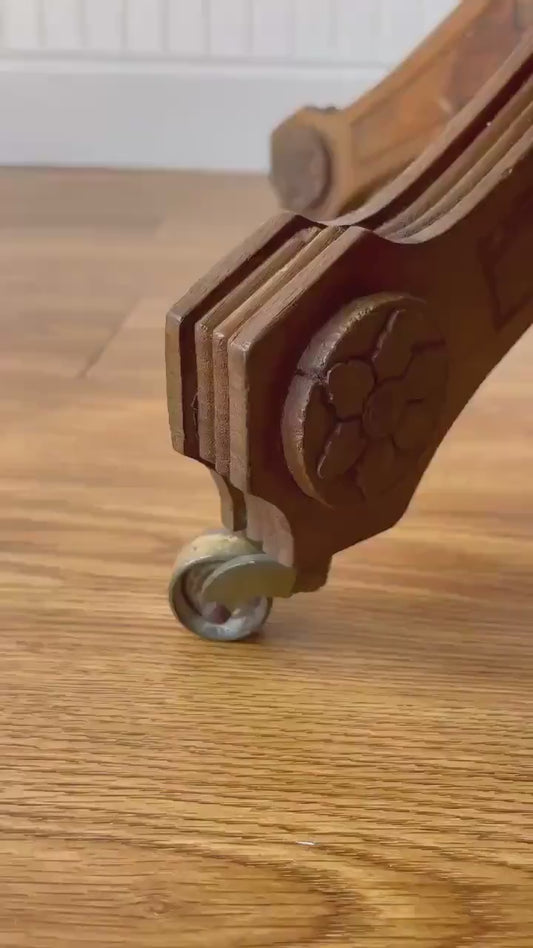 Antique Victorian Eastlake Marble-Top Table On Casters – Circa 1870s–1890s | Carved Wood Bistro, Parlor, or Game Dining Table